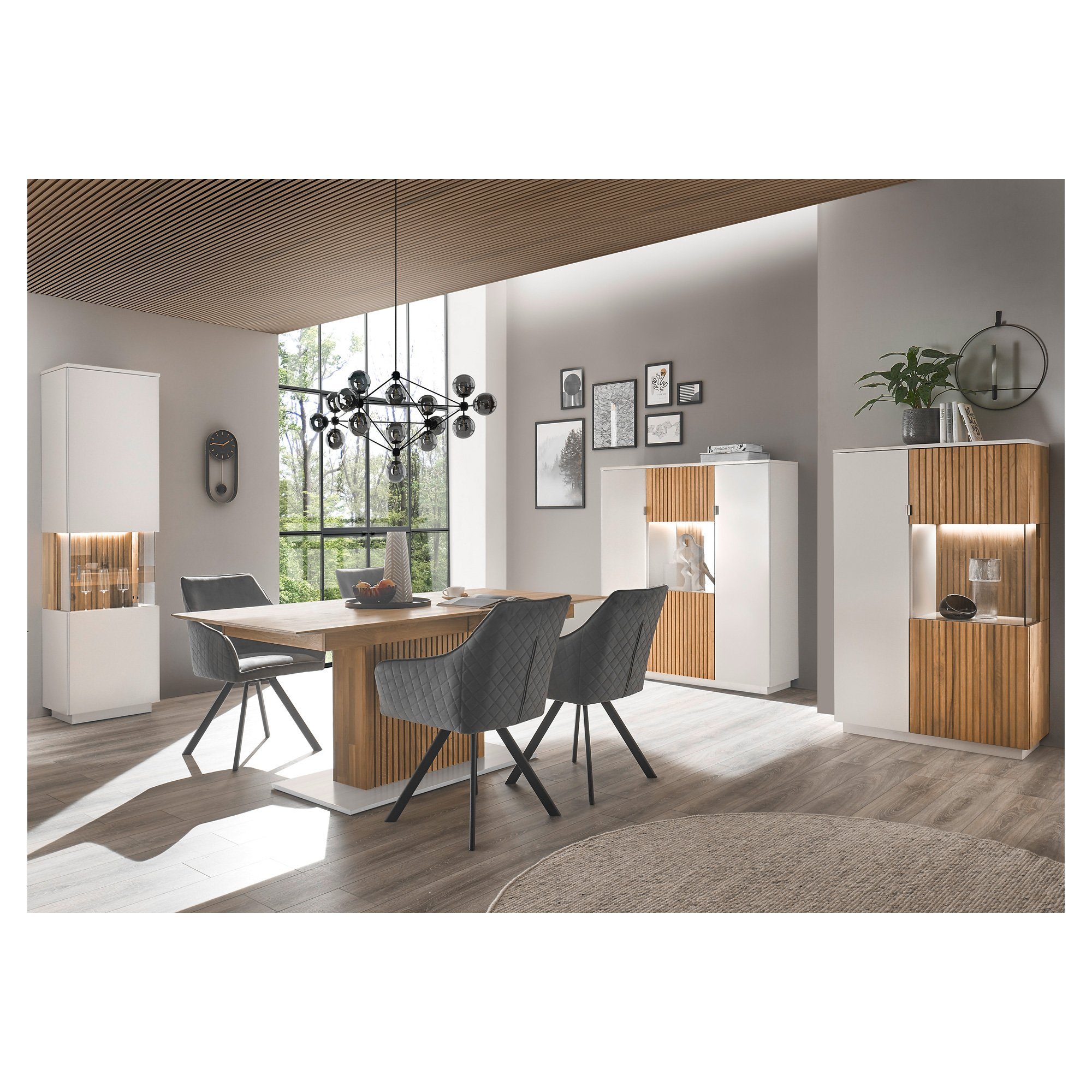 expendio Wohnzimmer-Set Linda 41, massiv (Spar-Set, geölt Eiche weiß-grau 4-St), bianco lackiert