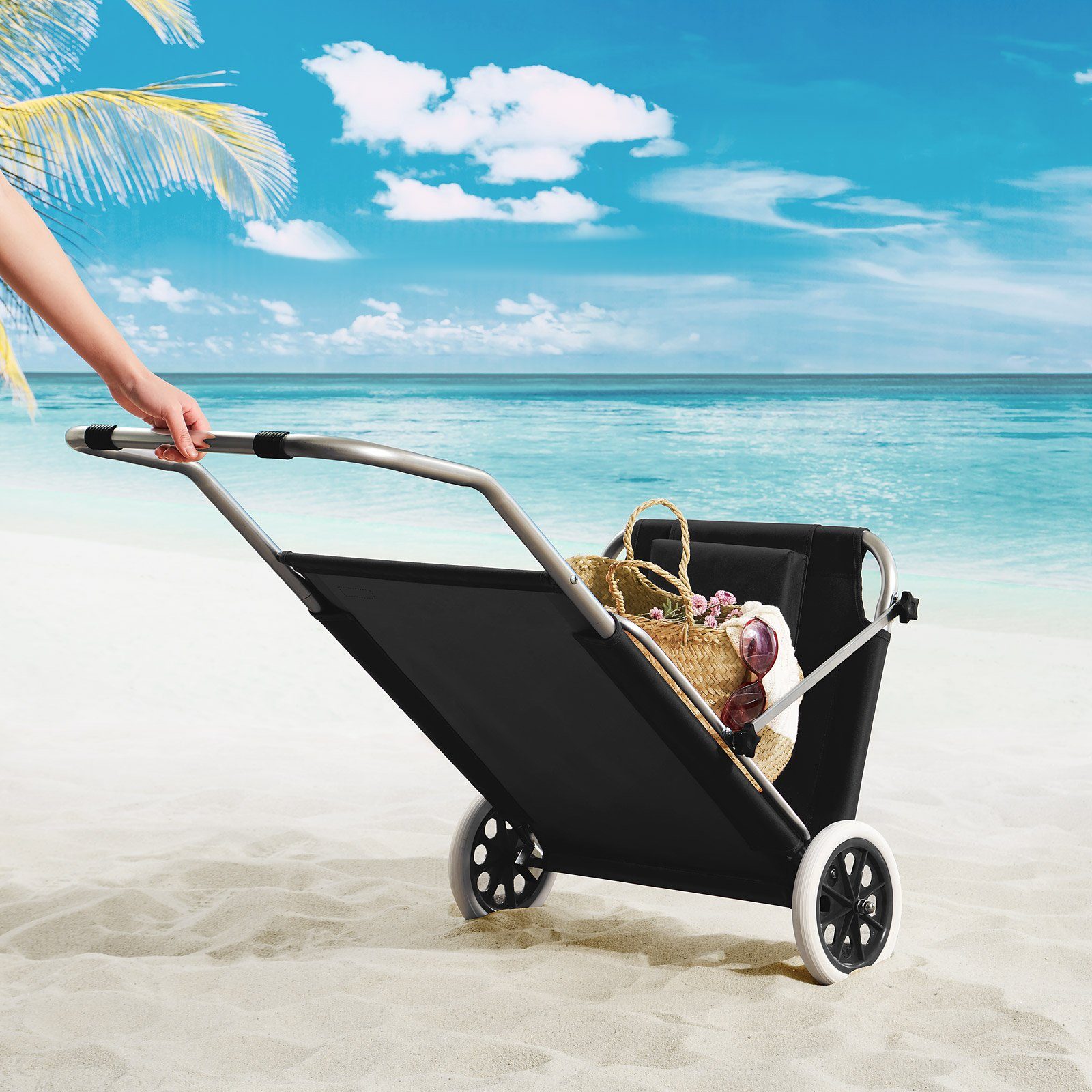 Casaria Gartenliege Kreta, Klappbar mit Rädern & Sonnendach Verstellbar Garten Strandliege