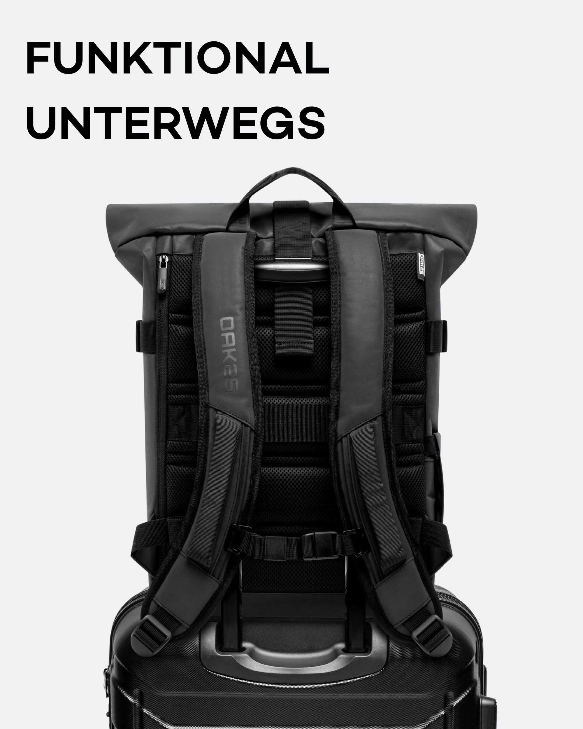 OAK25 Cityrucksack Luminite Rolltop Lite Rucksack reflektierend (1-tlg), Roll Top Backpack mit Laptopfach bis 16 Zoll, wasserabweisend