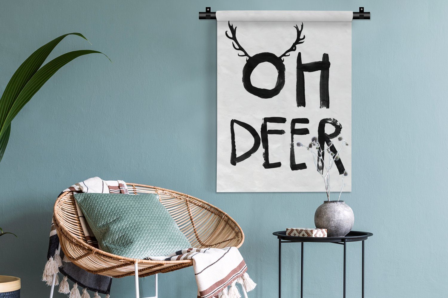 Wanddekoobjekt MuchoWow - an Deer Tapisserie, Oh für - Zitate der Deko Tiere - Schlafzimmer Geweih, Weihnachten Wand, - Wohnzimmer,