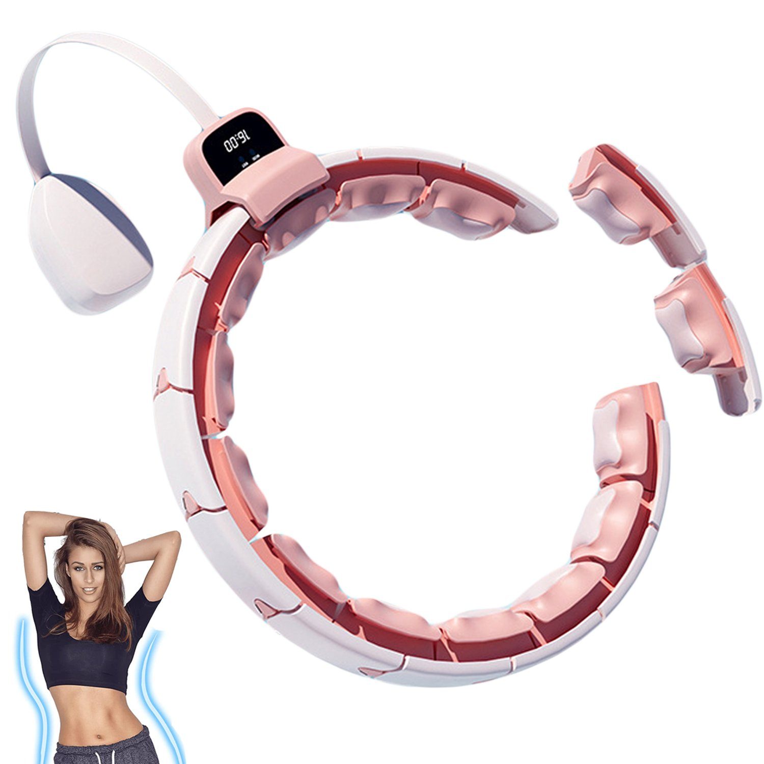 Hoop, zählbare,einstellbar Hula Abschnitt, Reifen,Smart Hula Hula-Hoop-Reifen Fit Fitness-Reifen,16 Rosa 360°Massage, LeiGo