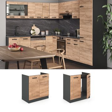 Vicco Spülenunterschrank R-Line, Goldkraft Eiche/Anthrazit, 80 cm, AP Anthrazit