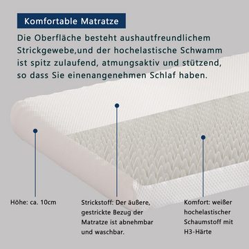 Komfortschaummatratze, Flieks, 10 cm hoch, ergonomische Matratze H3, weiße Bezug + weiße 23D Schwamm 90x200cm