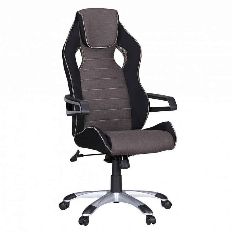 Amstyle Gaming Chair SPM1.257 (Stoff Grau Silber, Bürostuhl XXL 120 kg Modern), Schreibtischstuhl Drehbar, Drehstuhl Racing Design