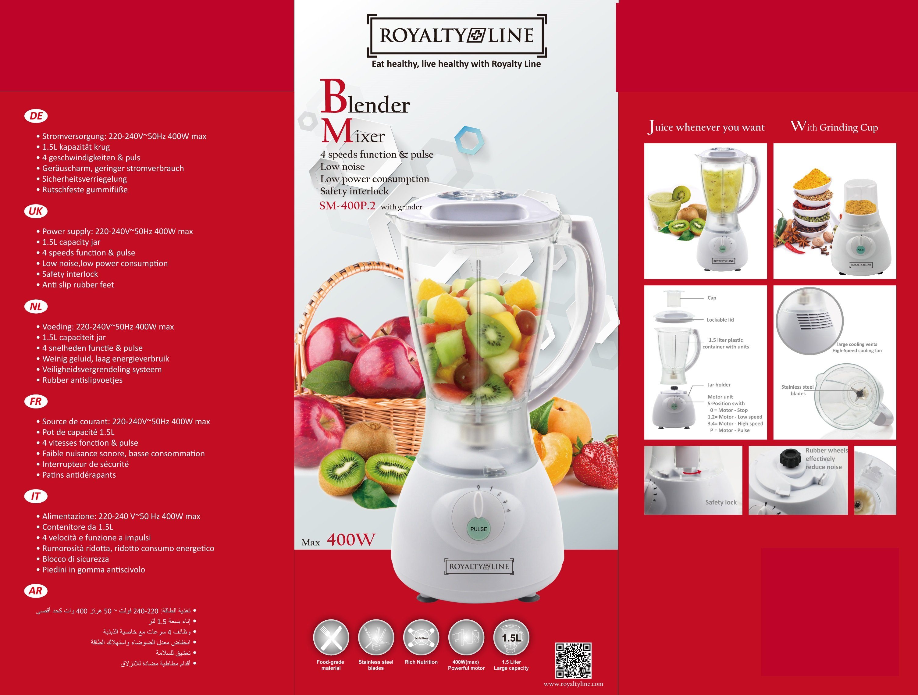 Royalty Line Spiralbesen Standmixer Smoothiemixer 1,5 L Hochleistungsmixer Royalty Line