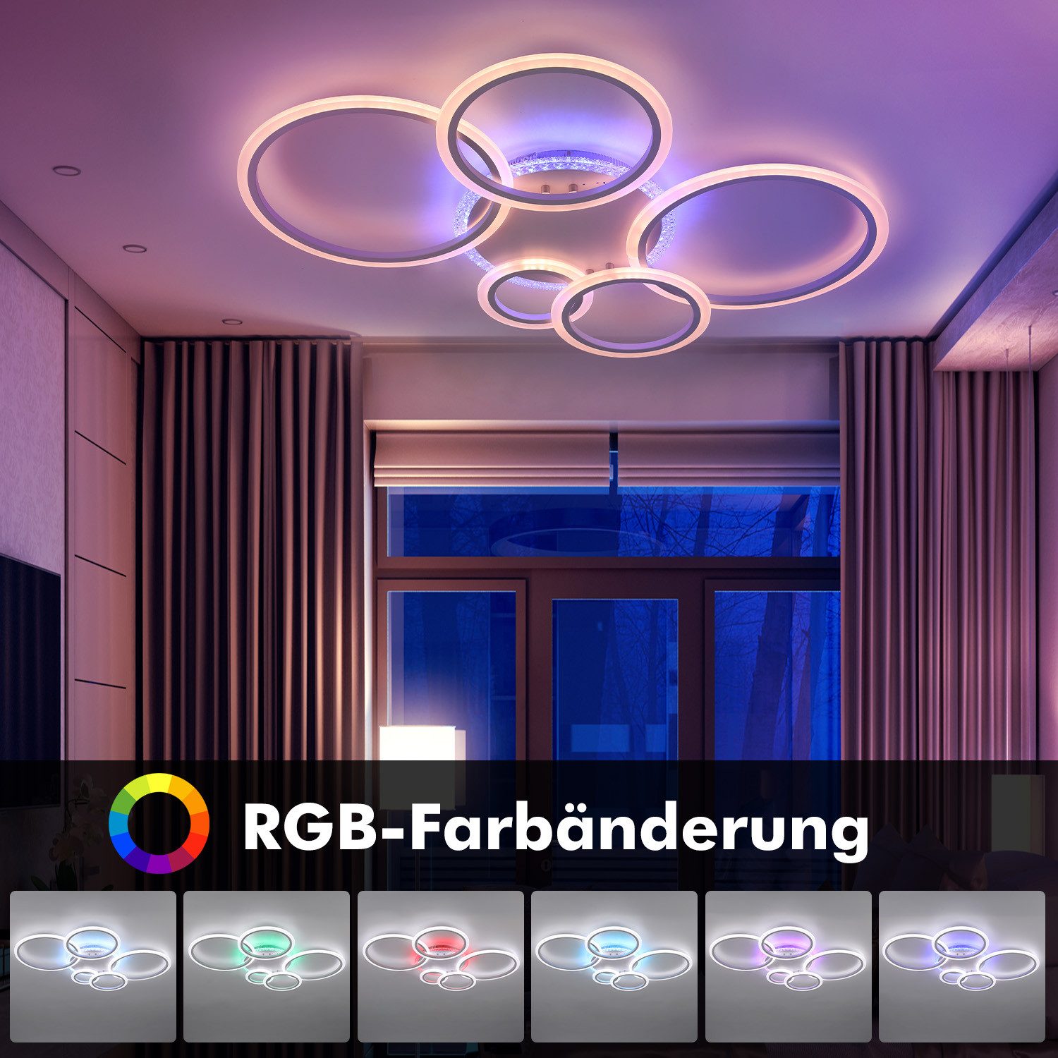 oyajia LED Deckenleuchte 80W deckenlampe dimmbar, RGB Farbwechsel Lamp mit Fernbedienung, RGB-Hintergrundbeleuchtung, LED fest integriert, RGB, modern Blumenform Deckenleuchte für küche,wohnzimmer Schlafzimmer