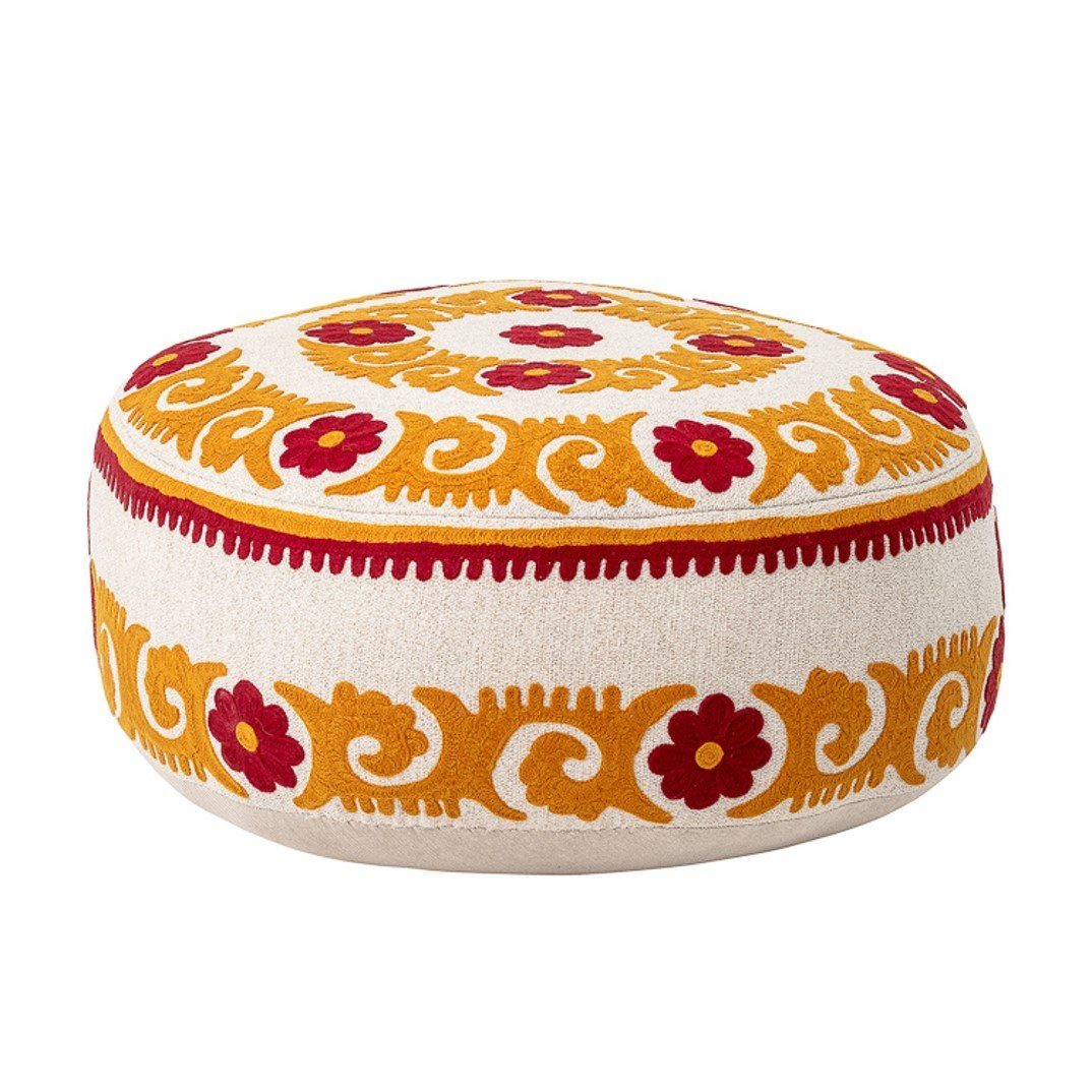 Bloomingville Sitzhocker Bloomingville Pouf Orange Creme Blumen