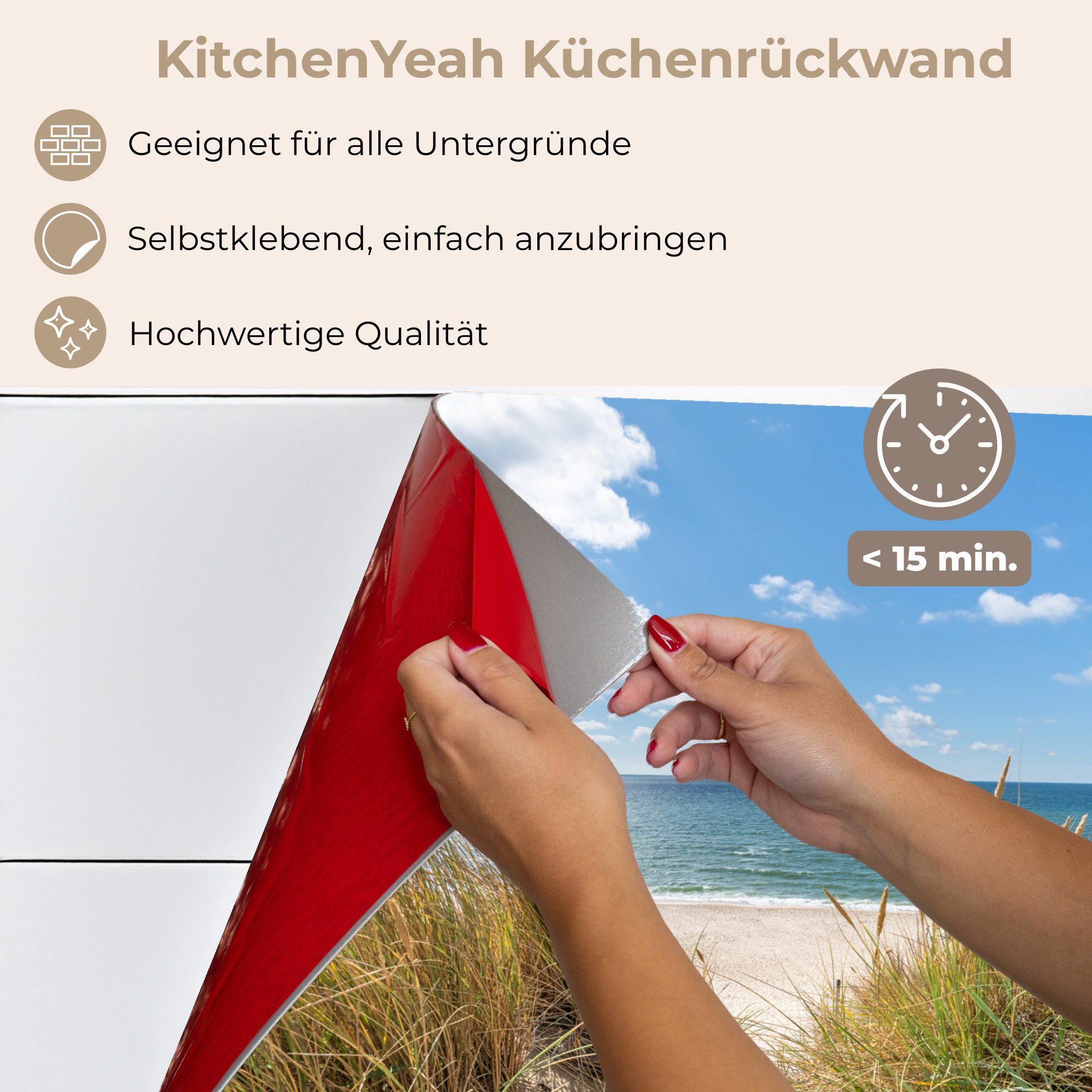 KitchenYeah Küchenrückwand selbstklebend Düne - Gras - Meer - Strand, (1-tlg), Spritzschutz, Küche, Rückwand, Küchenwand, Küchenfront, 80x60 cm – Bild 5 von 5