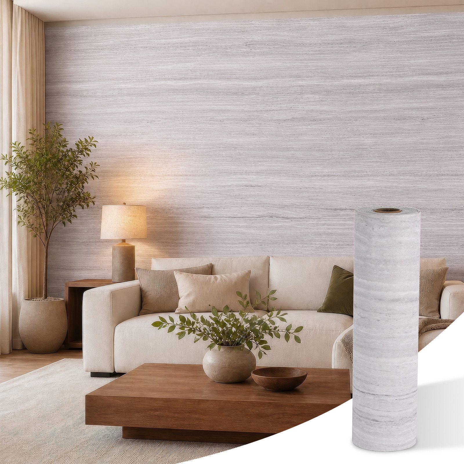 BlingBin Wandfolie 40x300 cm selbstklebend, Travertin Steinoptik, Dekorfolie, Travertin (Wandfolie, 1 St), Wasserabweisend, DIY Renovierungsfolie, für Küche, Bad, Möbel und Wand