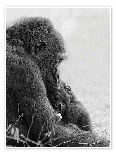 Posterlounge Poster Holger Bücker (BuPix), Mutterliebe mit Baby Gorilla, Babyzimmer Fotografie