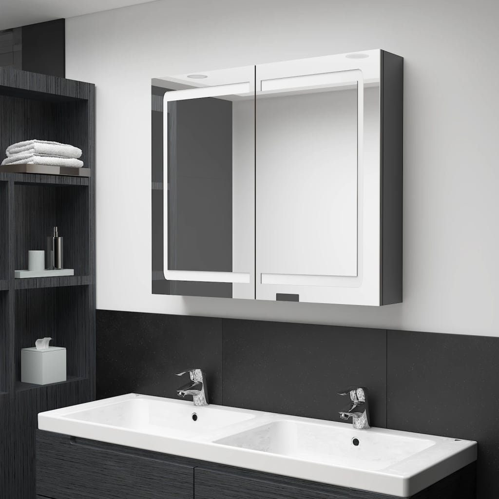 Badezimmerspiegelschrank Bad fürs (1-St) LED-Spiegelschrank 80x12x68 Glänzend cm Hochglanz-Grau vidaXL Grau