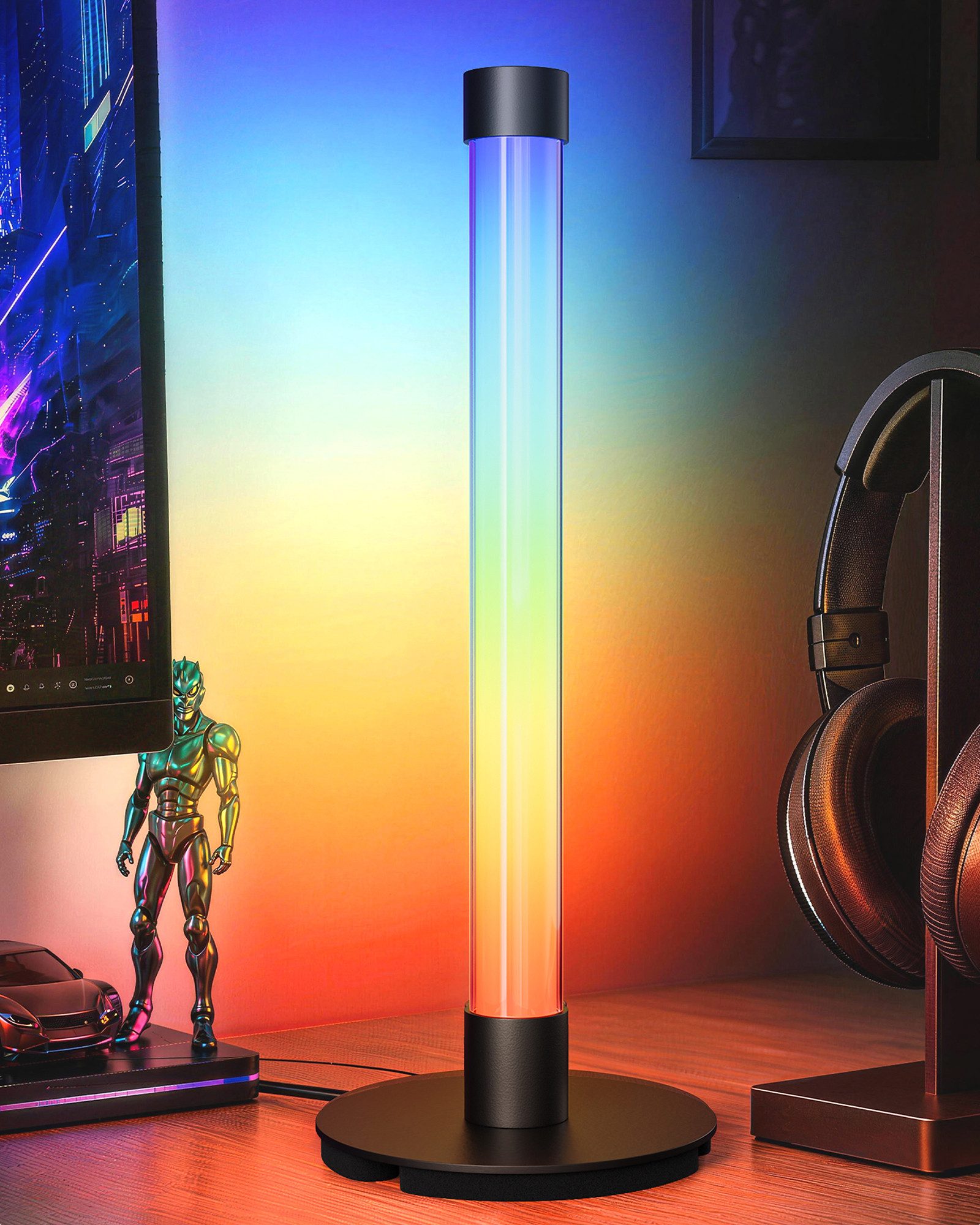 EDISHINE LED Nachttischlampe EDISHINE LED Tischlampe, RGB & Warmweiß, Musik Sync, mit Fernbedienung, LED fest integriert, 7 RGB‑Modi, 3 Musikmodi, Moderne Ambientebeleuchtung für Gaming