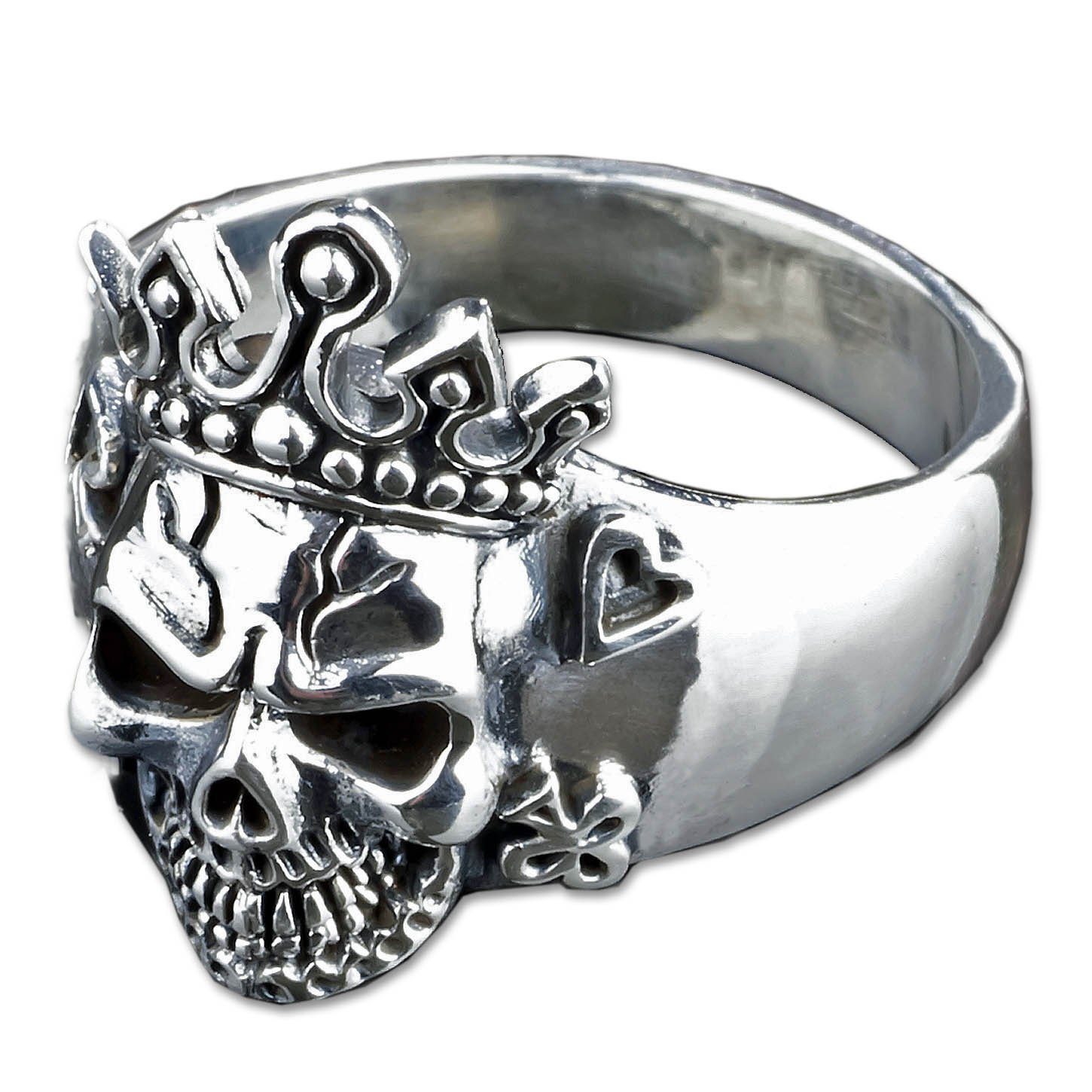 Silberring Totenkopf Ring Poker King Krone Pik 925 Sterlingsilber Herrenring