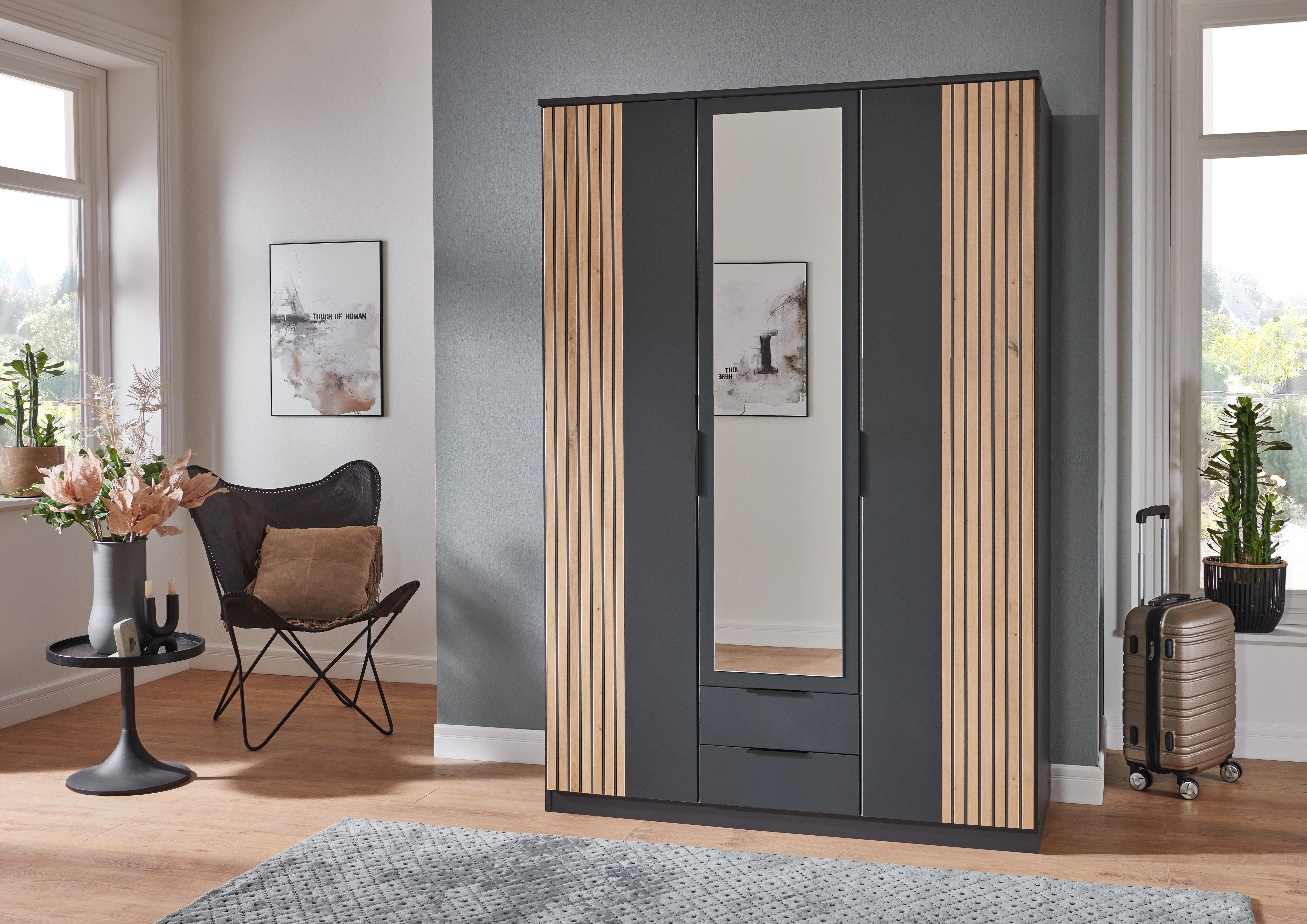 Wimex Drehtürenschrank Lübeck Akustiklamellen Optik, mit Spiegeltüren, 135 oder 180cm breit