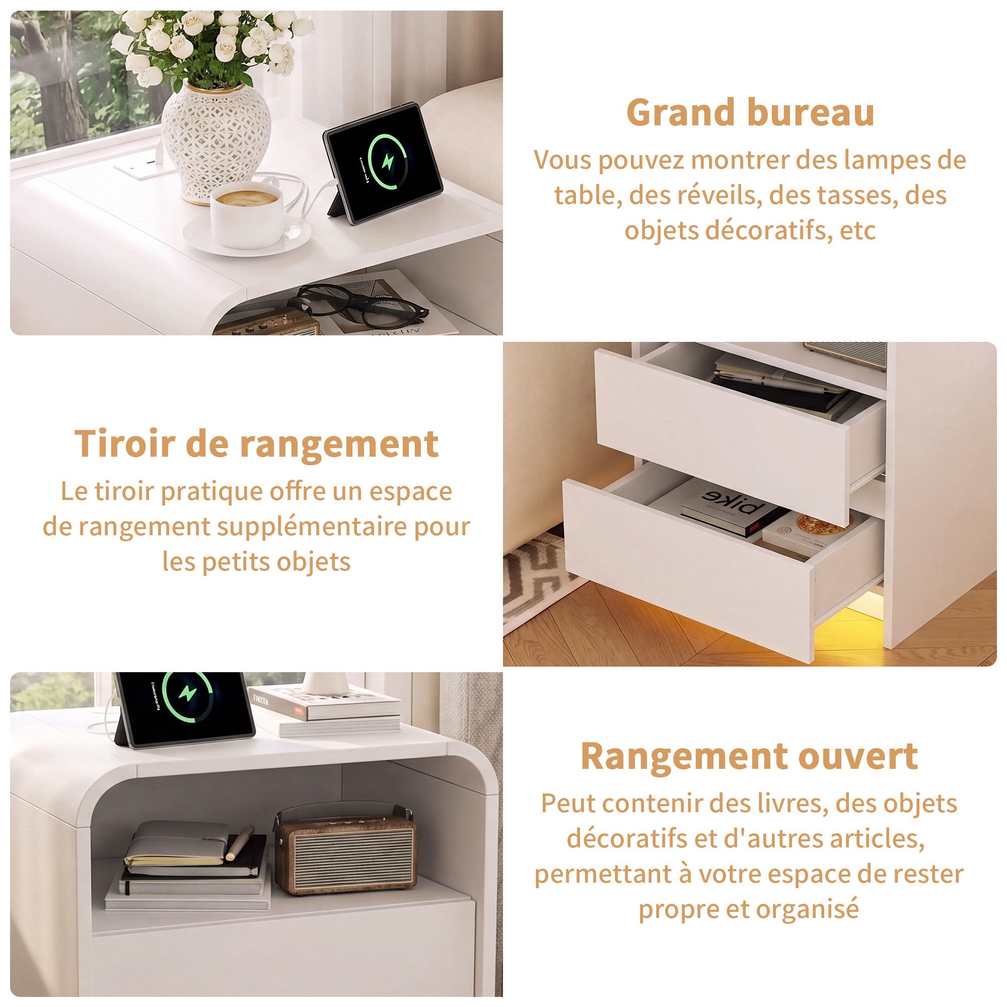 Simurq Nachttisch Nachtschrank 2er Set Mit LED-Beleuchtung Und Ladestation (Packung, Modern Beistelltisch Sofatisch Couchtisch Für Schlafzimmer, Wohnzimmer), Na – Bild 5 von 5