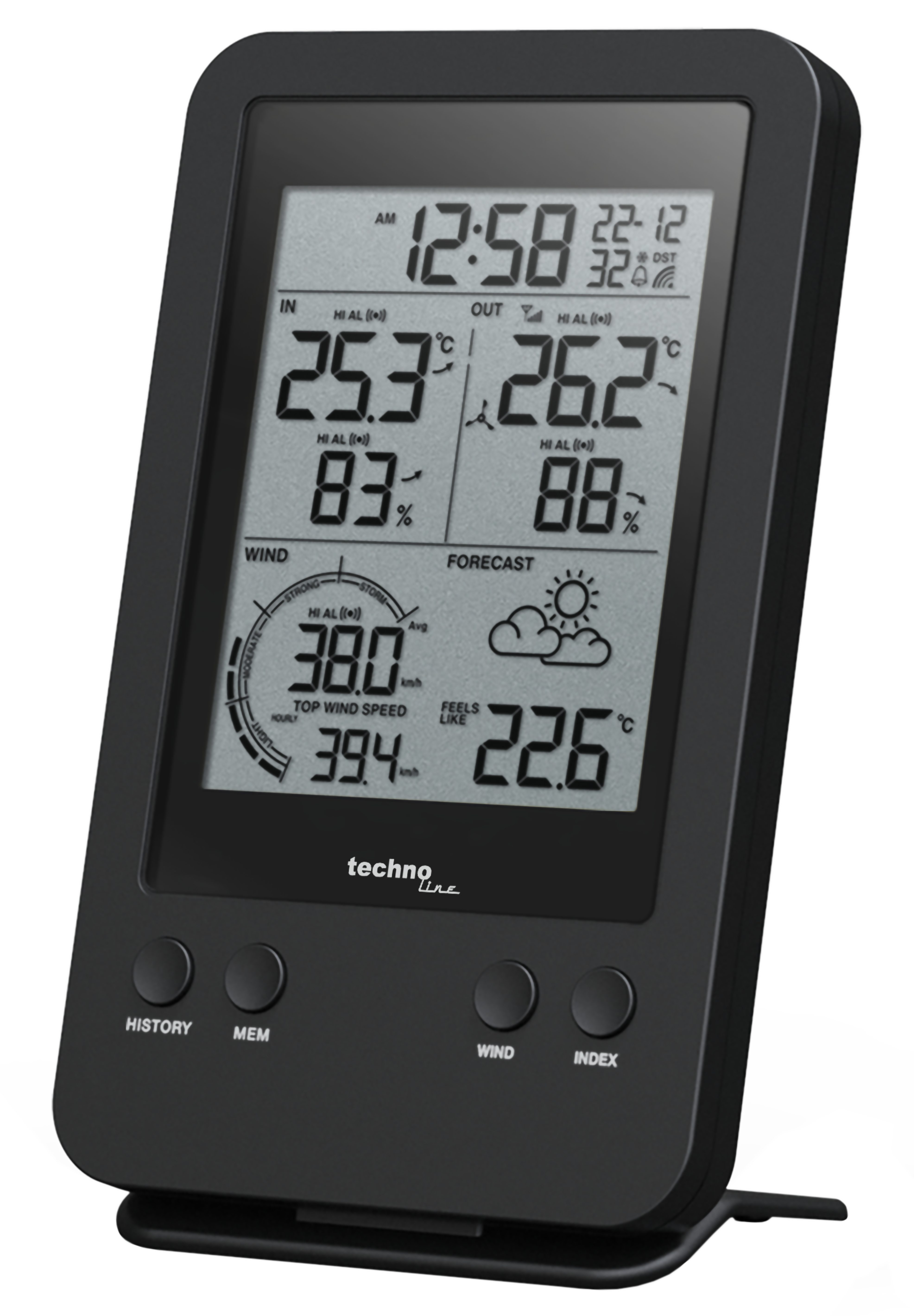 technoline WS 9008 Wetterstation (inklusive Außensender, Wetterstation mit Windgeschwindigkeit und -historie)