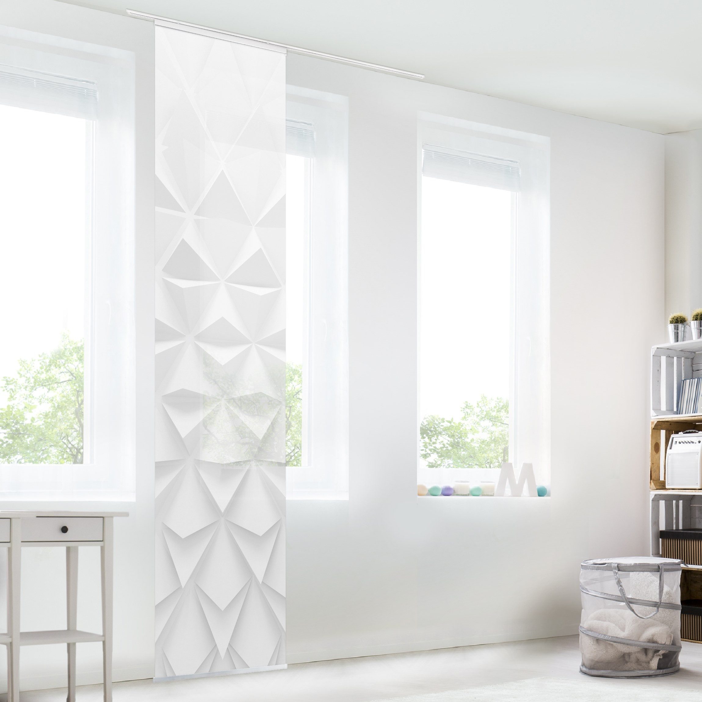Bilderdepot24 Schiebegardine modern Flächenvorhang blickdicht Muster 3D Effekt (1 St), halbtransparent, Wohnzimmer große Flächengardine lichtdurchlässig für Klemm-System