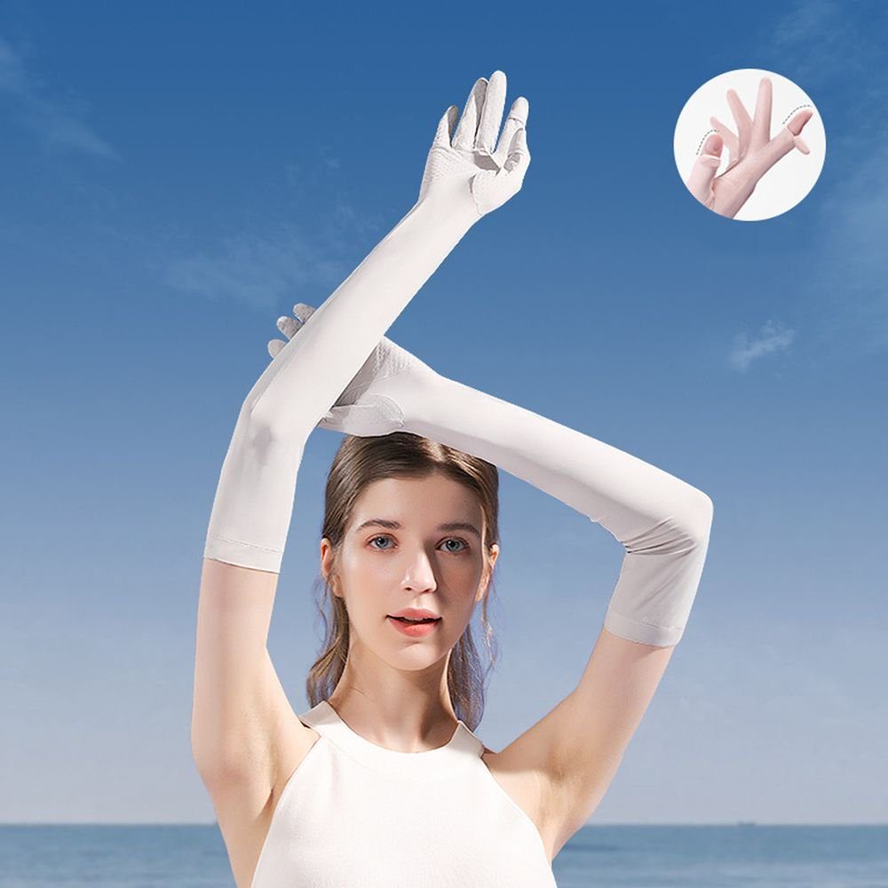 Sonnenschutz Damen Herren Nahtlose Handschuhe Stulpenärmel Elastisch, GelldG weiß