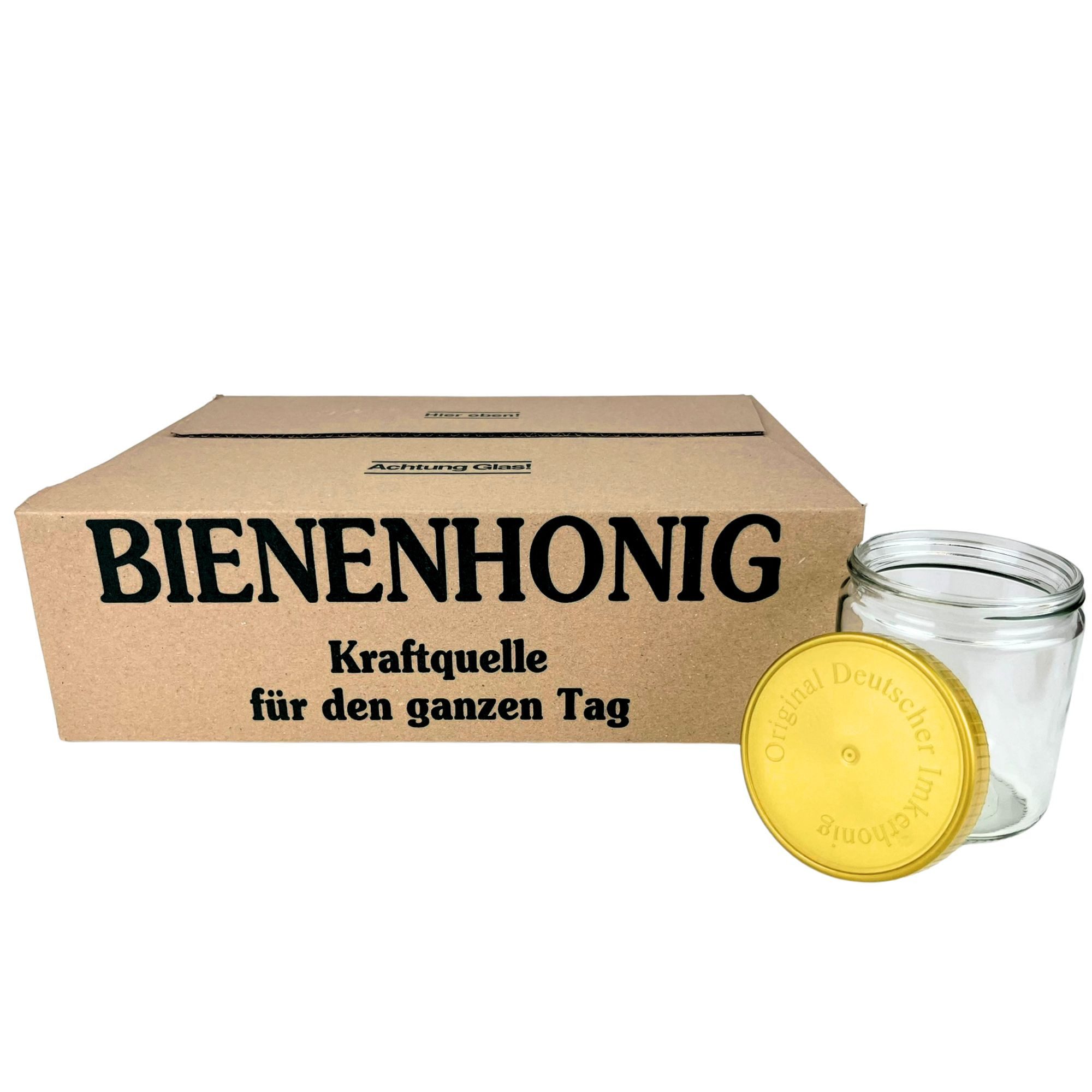 BIENEN SCHMIDT Honigglas 60x Neutrales Schraubglas Neutralglas 500g mit goldenem Deckel, (60 Stk), Einmachglas, Marmeladenglas, Sturzglas