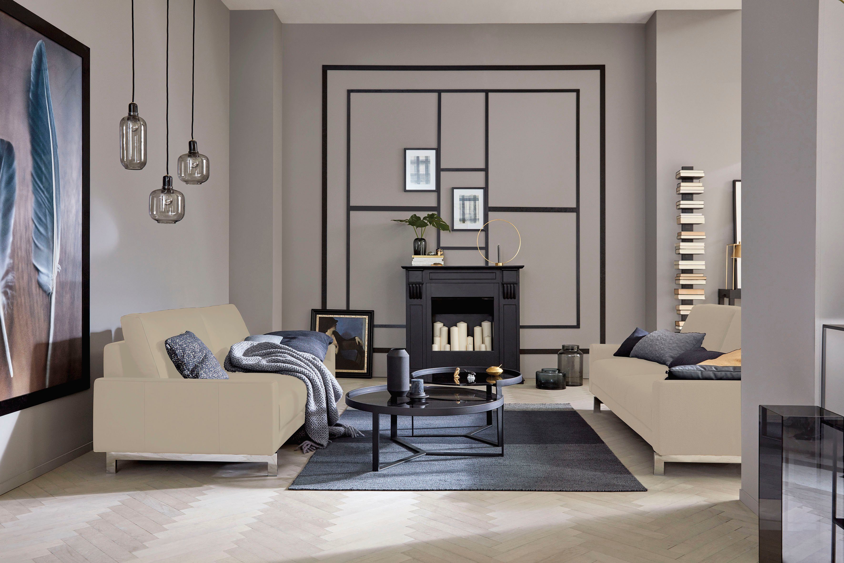 glänzend, niedrig, 164 Fuß sofa Breite Armlehne hülsta 2-Sitzer chromfarben hs.450, cm