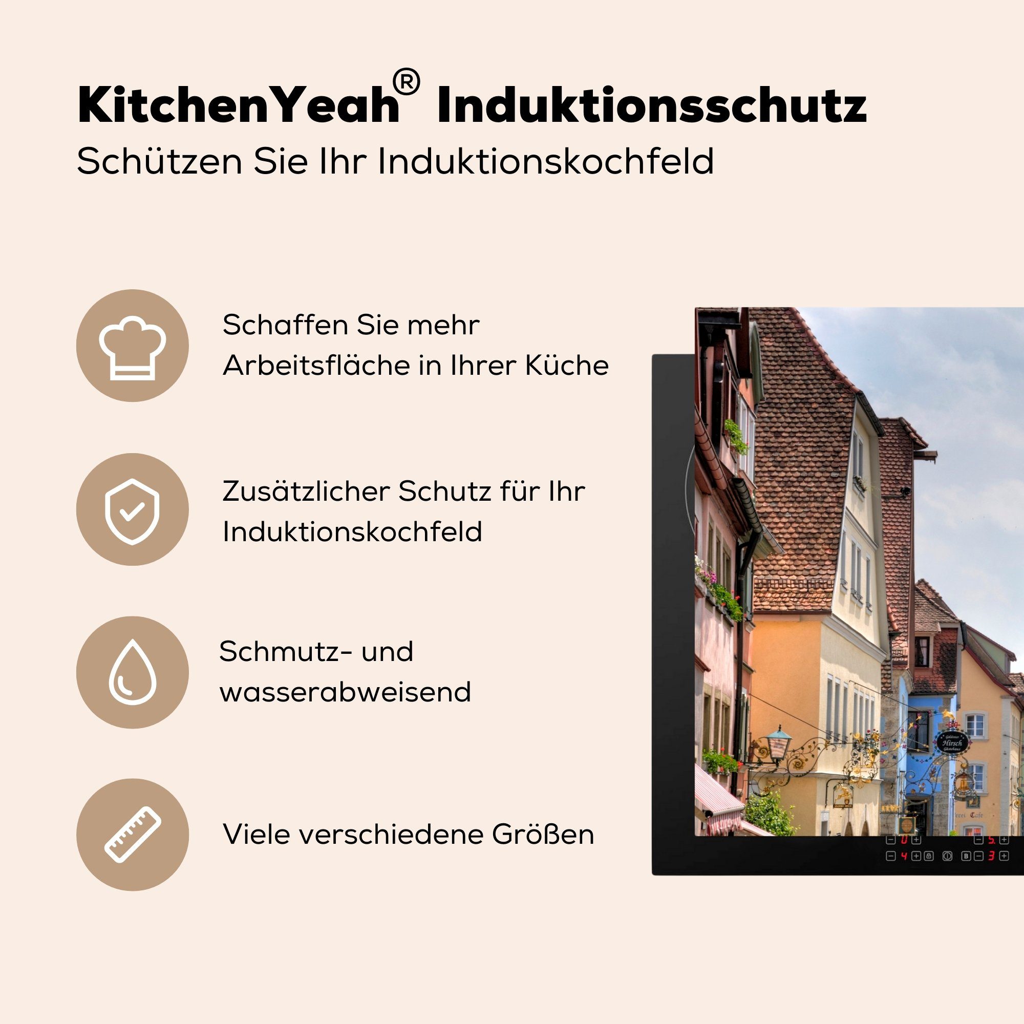 cm, MuchoWow Vinyl, für Ceranfeldabdeckung 81x52 tlg), die Schutz Straßenszene in (1 Induktionskochfeld Rothenburg, Herdblende-/Abdeckplatte küche,