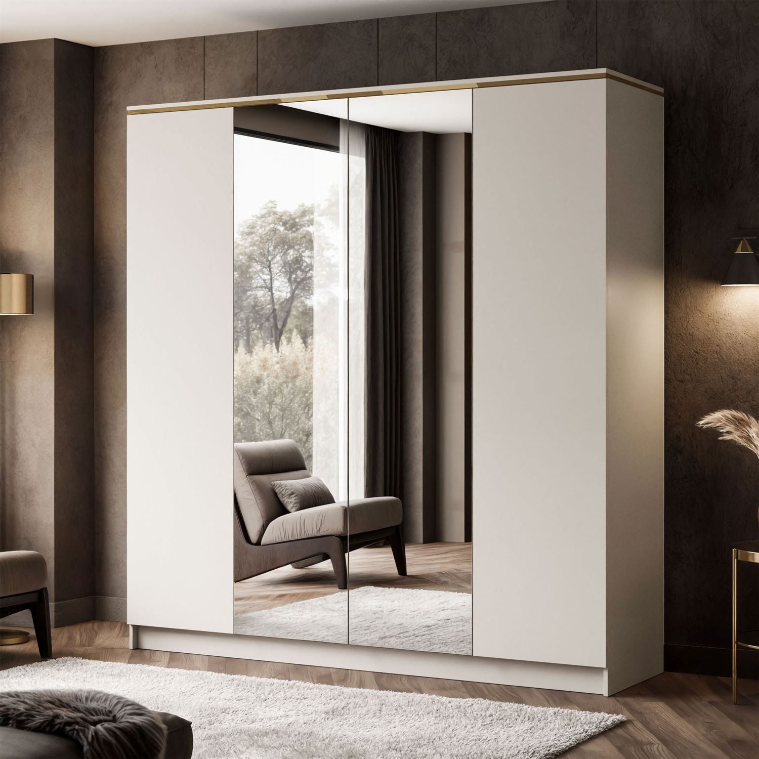 Lookway Kleiderschrank AURORA 4D KASCHMIR Shrank mit Spiegel günstig online kaufen