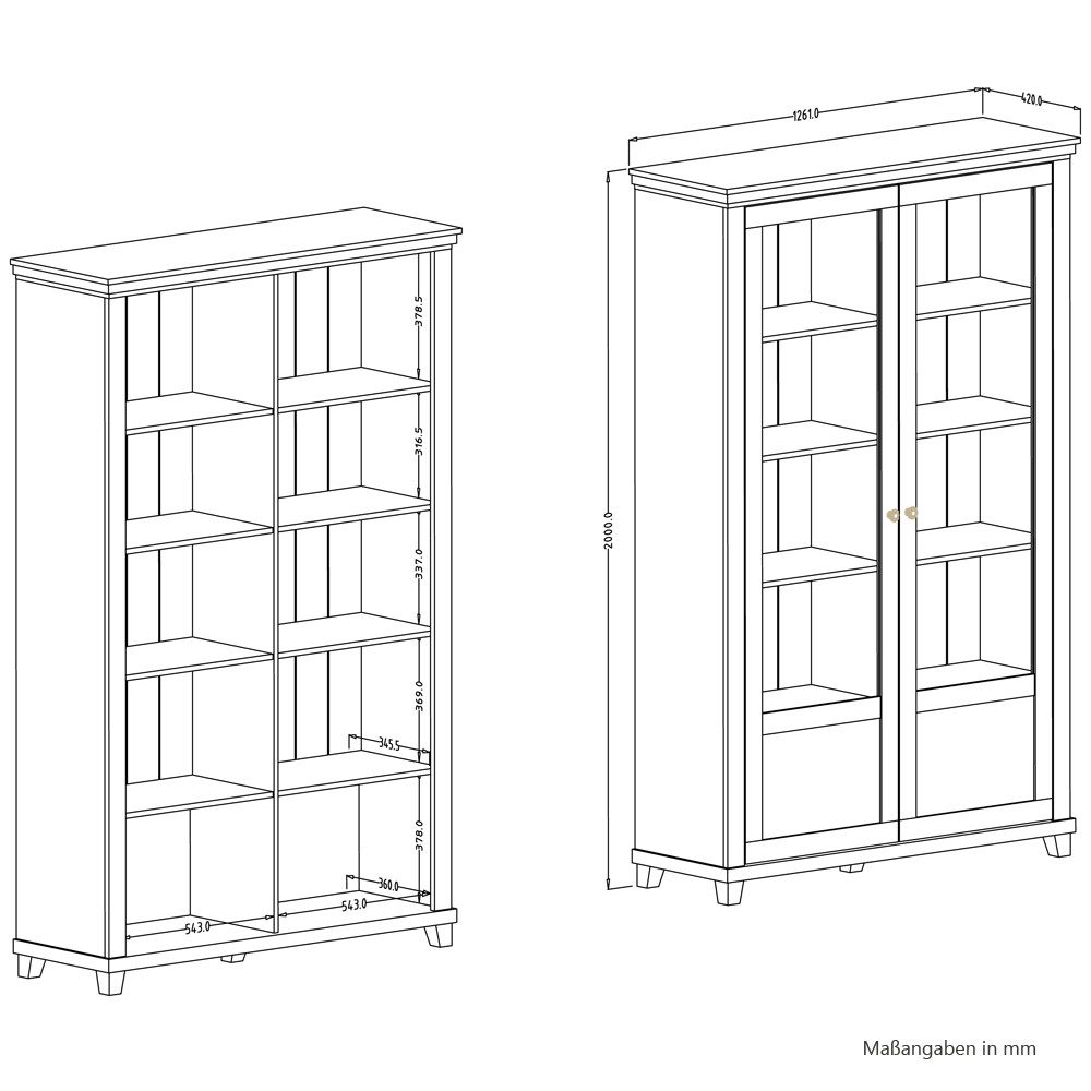 Lomadox Vitrine EPSOM-83 grün Landhaus mit Lefkas Eiche Nb. Knopfgriffe Messing 126/200/42 cm – Bild 5 von 5