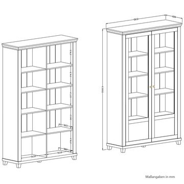 Lomadox Vitrine EPSOM-83 grün Landhaus mit Lefkas Eiche Nb. Knopfgriffe Messing 126/200/42 cm