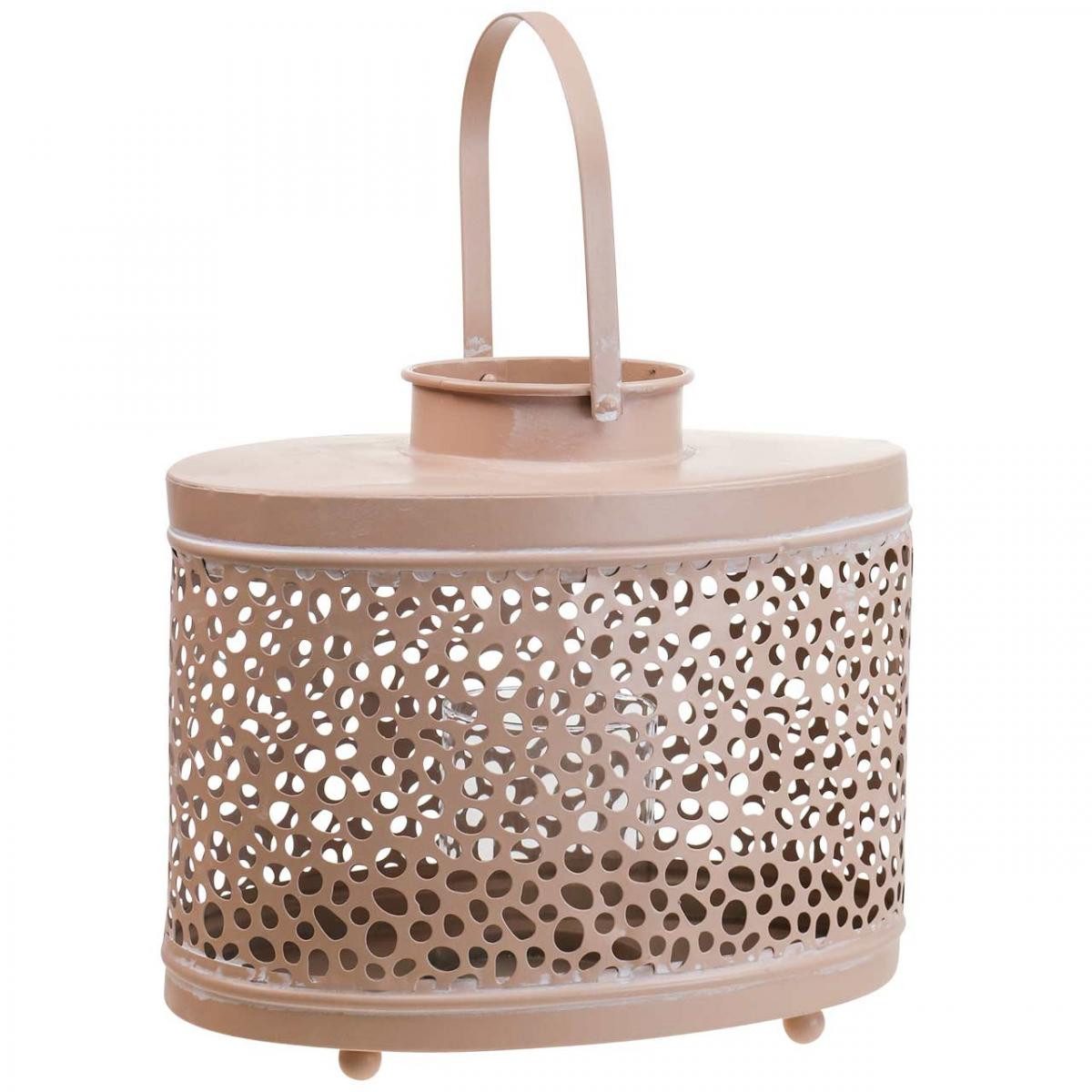 Florists Products Windlicht Romantische Deko Laterne Oval Rosa Windlicht aus Metall mit