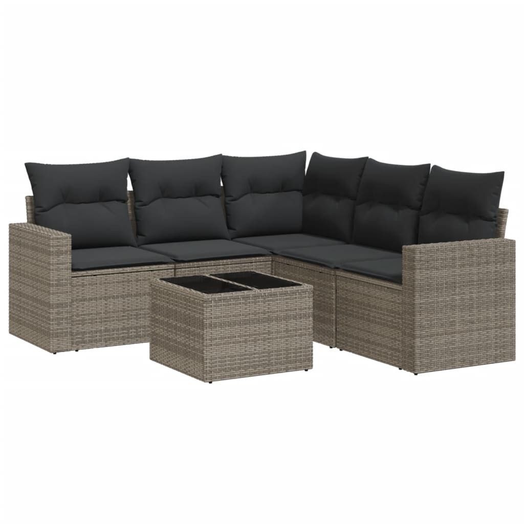 vidaXL Sofaelement 6-tlg. Garten-Sofagarnitur mit Kissen Grau Poly Rattan (1 St)