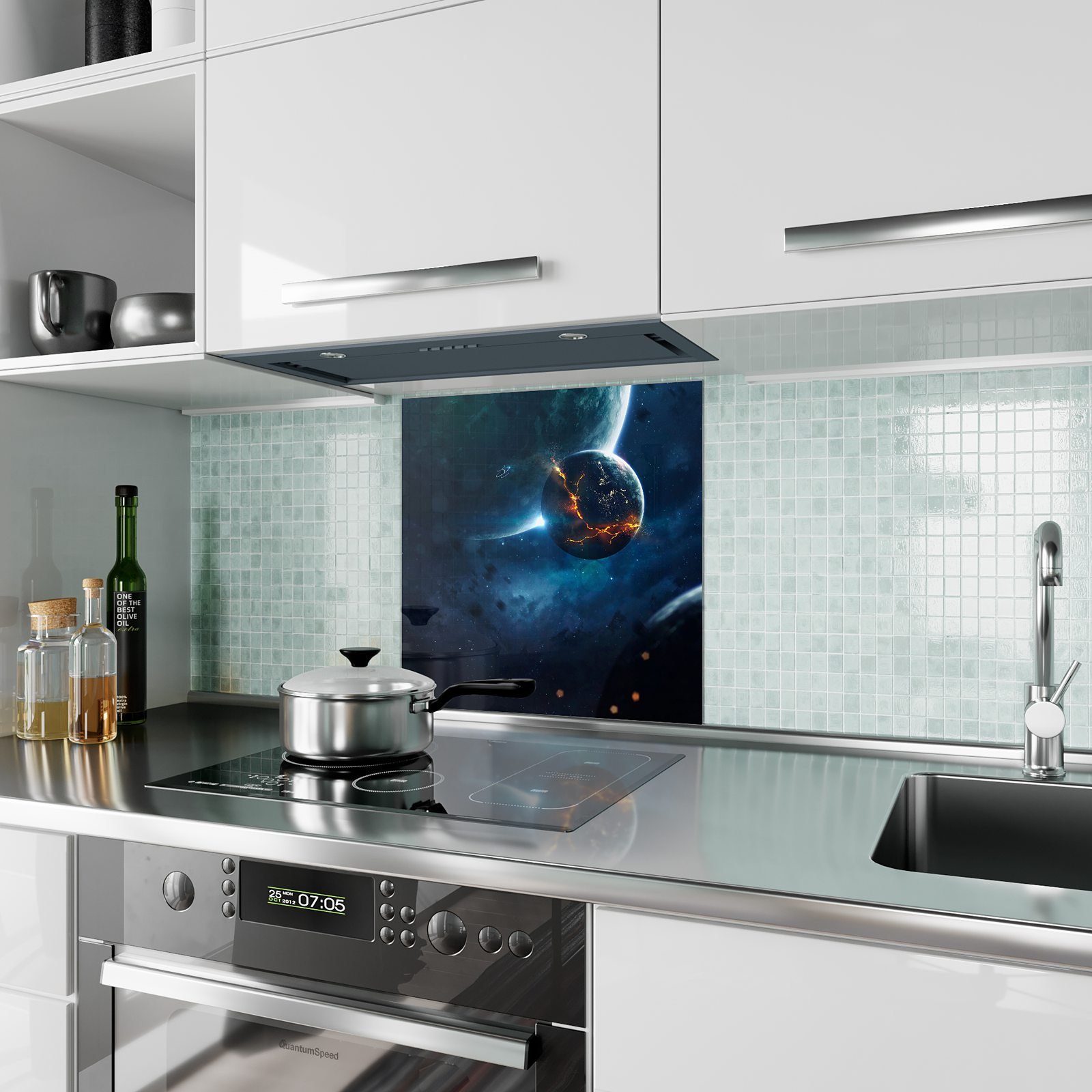 Küchenrückwand Spritzschutz Motiv Weltraum Dunkler Glas Primedeco Küchenrückwand mit