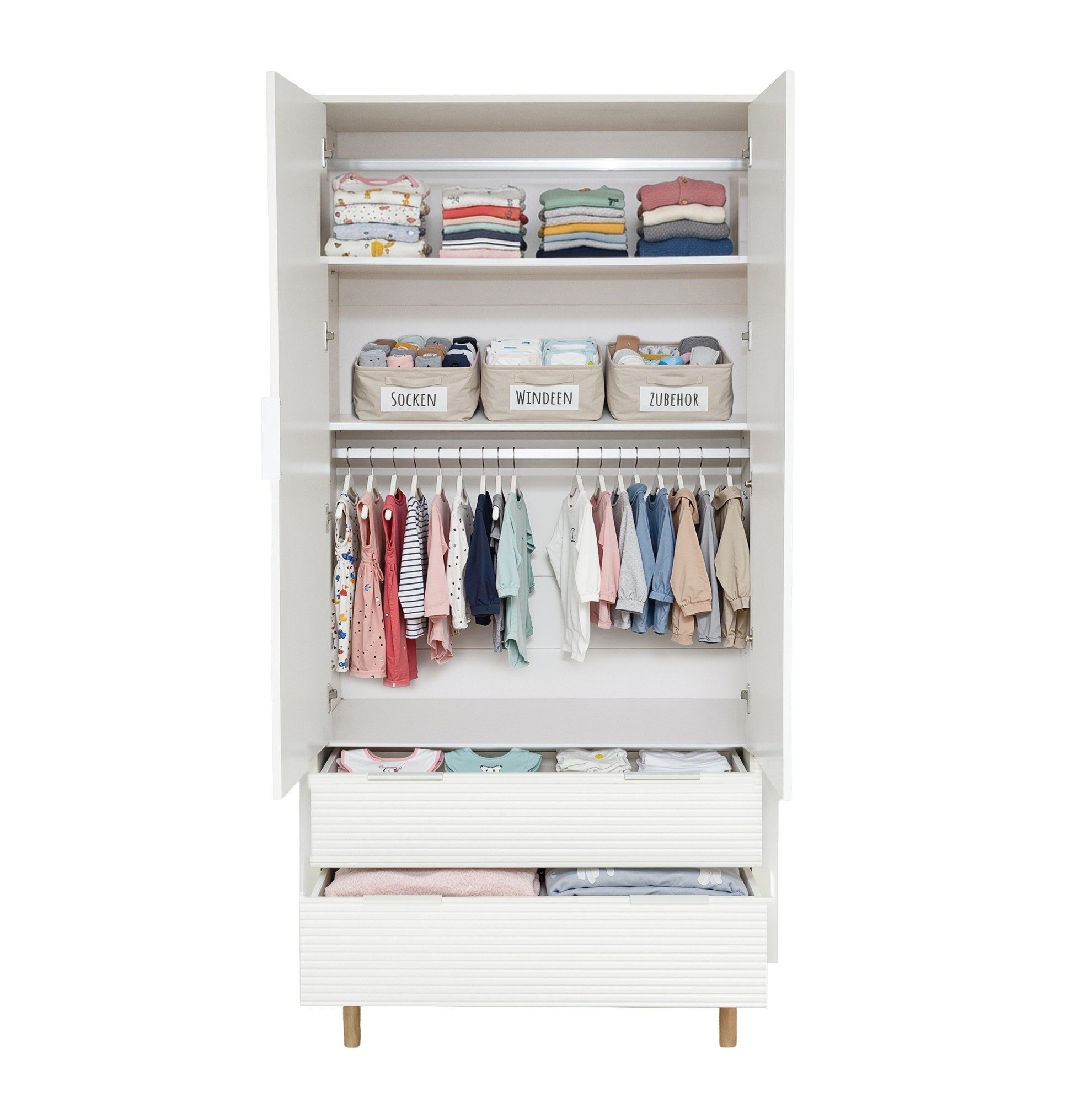 HOME DELUXE Kleiderschrank COCO - 100 × 50 × 200 cm (inkl. 2 Schubläden & Kleiderstangen) Kinderkleiderschrank mit Lamellenfronten – Bild 4 von 5