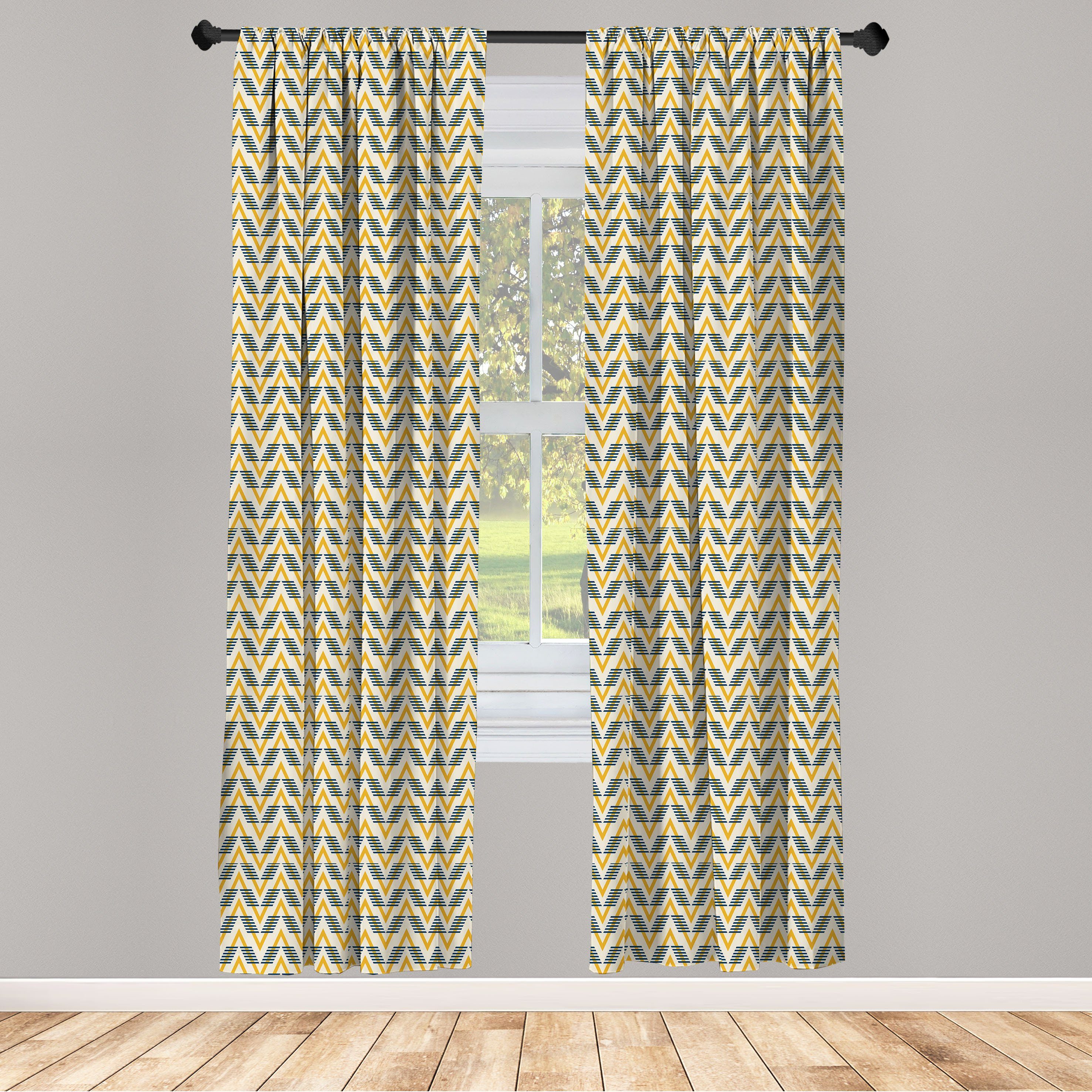 Gardine Vorhang Wohnzimmer Zigzags Microfaser, für Muster Geometrische Schlafzimmer Abakuhaus, Abstrakt Dekor