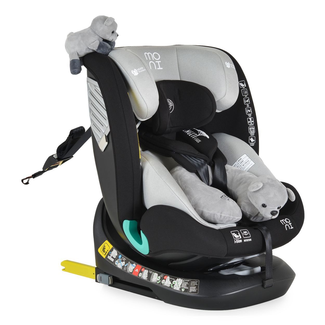 Moni Autokindersitz Kindersitz Serengeti i-Size, ab: 0, bis: 12, (40-150cm) Isofix, Kuscheltier, Nackenkissen