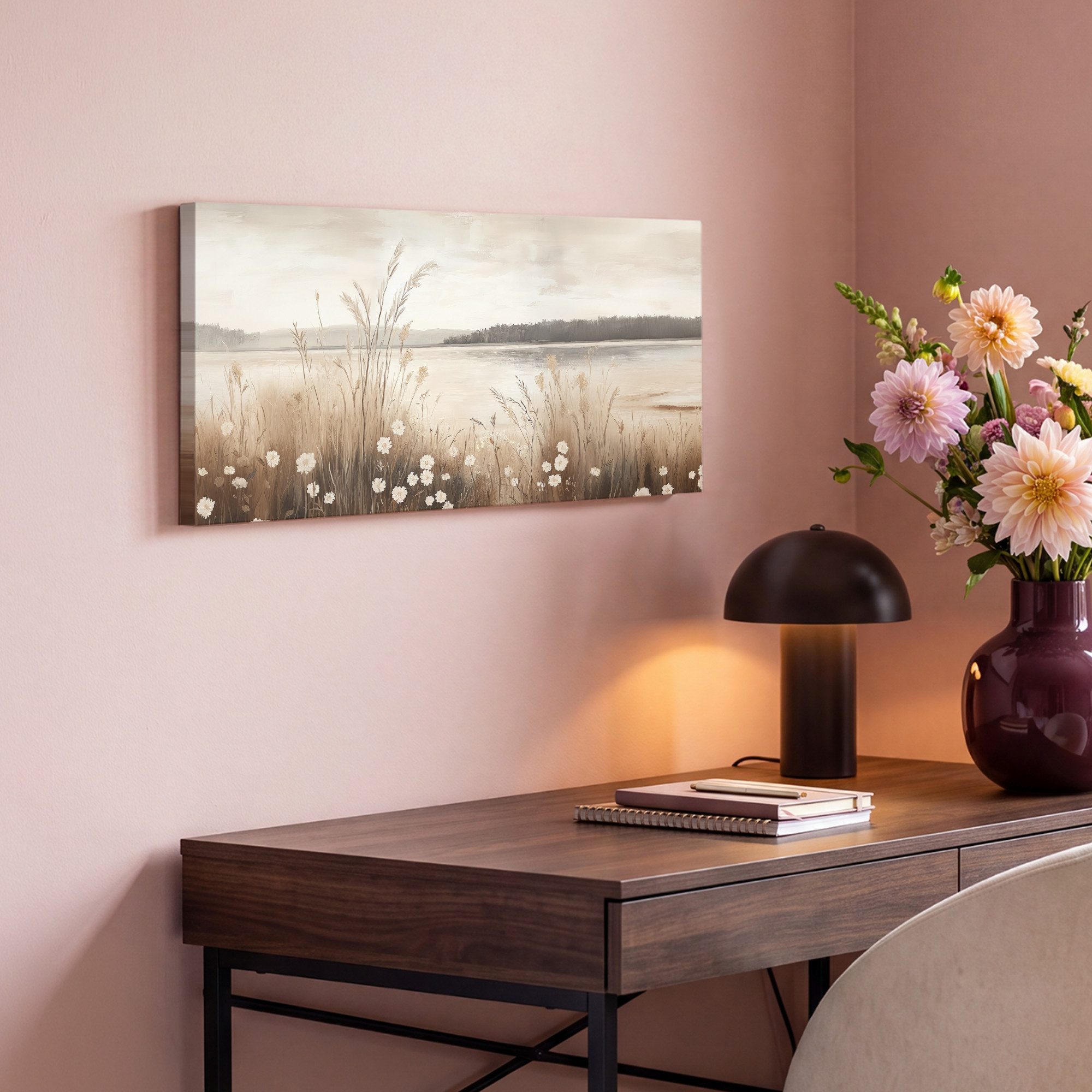 OneMillionCanvasses® Leinwandbild Panorama See - Wasser - Natur - Beige, Fotodruck (1 St), Wandbild, Deko Schlafzimmer Wohnzimmer Flur 40x20 cm – Bild 4 von 5