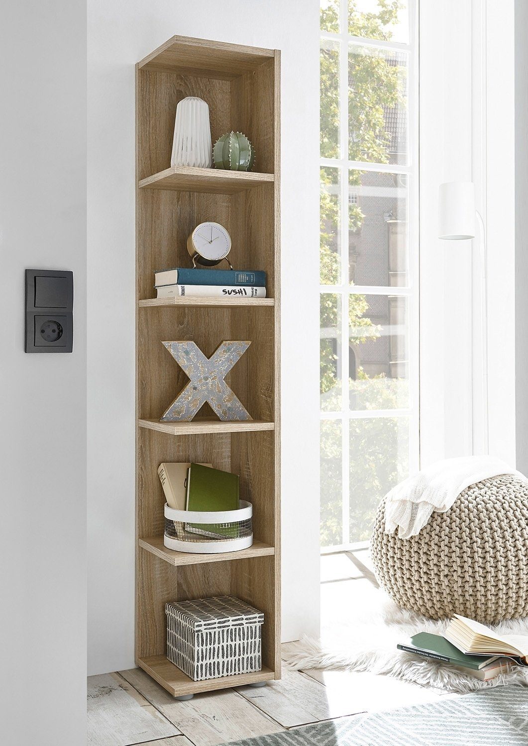 Eckregal CORNER LIGHT, H 142 cm, B 24 cm, 1-tlg., Eiche Sonoma Dekor braun, günstig online kaufen