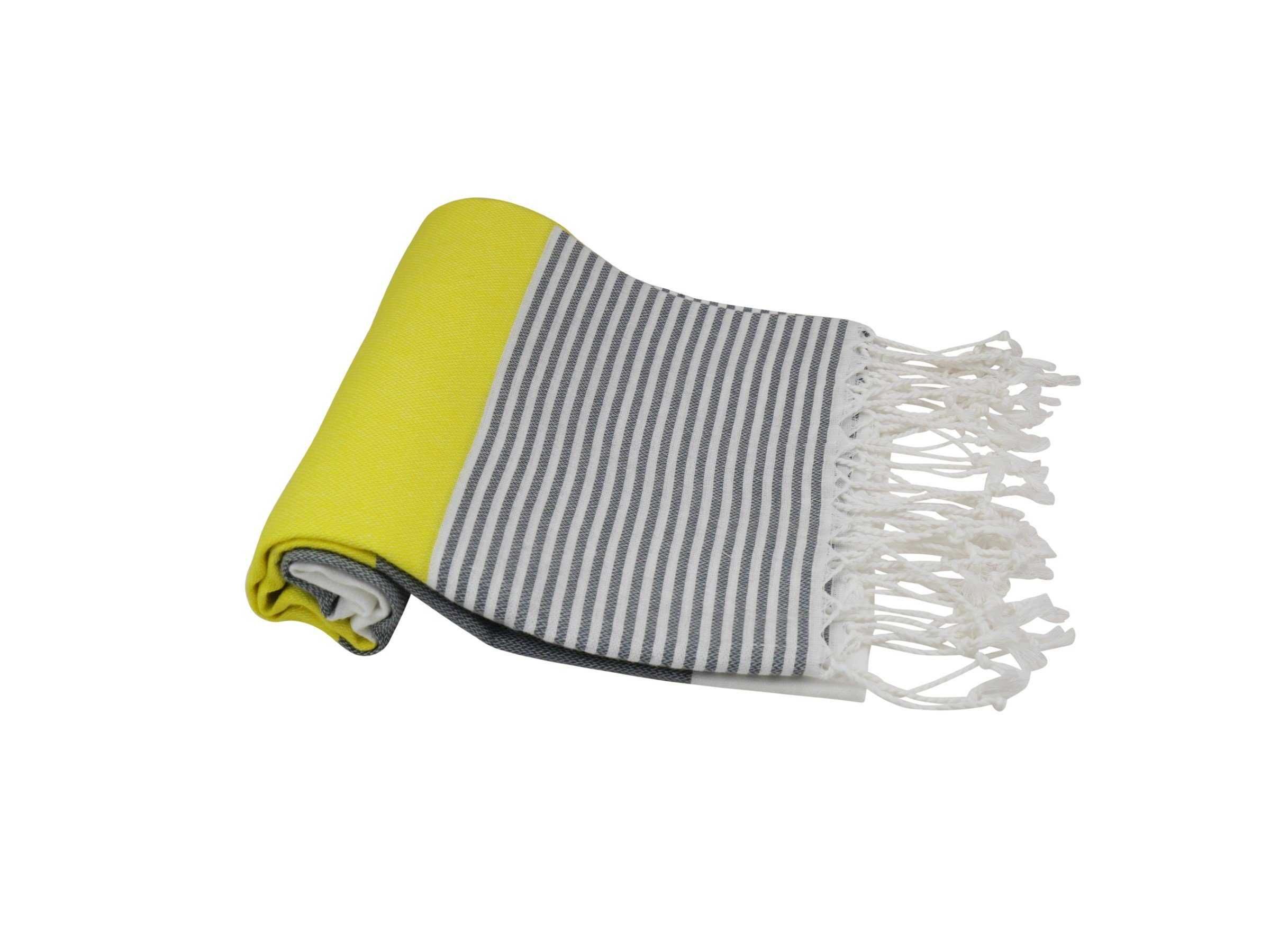 my Hamam Hamamtücher Badetuch Saunatuch Handtuch gelb weiß (1-St), cm, Fransen, Sauna anthrazit stilvollen Baumwolle & mit 100x175 Streifen Stripes