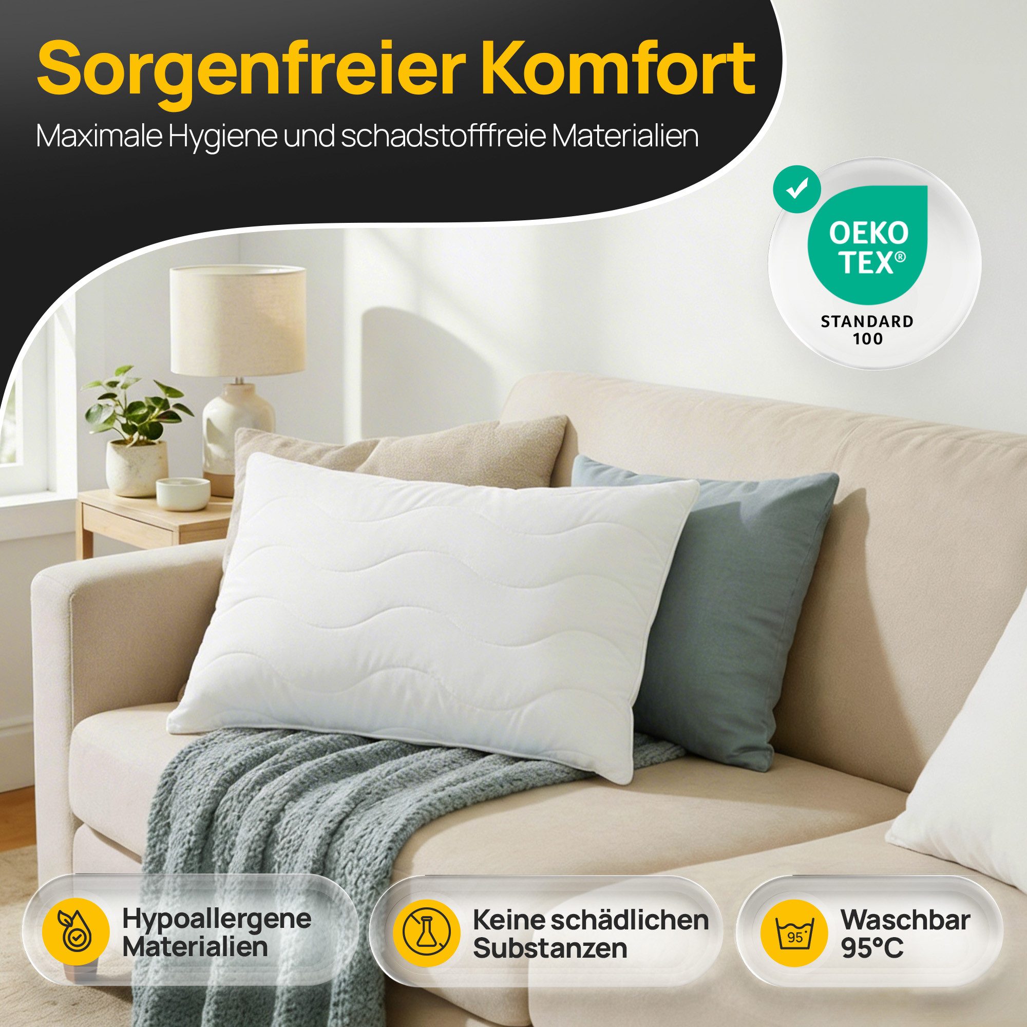 LILENO HOME Kopfkissen LILENO HOME Allergiker Kopfkissen Oeko-Tex & - Made in Germany, Füllung: 100% Polyester, Seitenschläfer, Bauchschläfer, Rückenschläfer, Spar-Set, 2er Set, Dekokissen 30x40 cm, allergikergeeignet, Bettkissen oder Kopfkissen