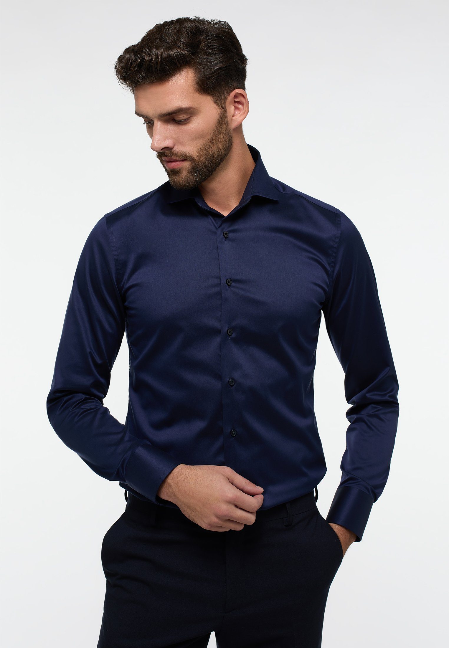 Eterna Langarmhemd SLIM FIT dunkelblau