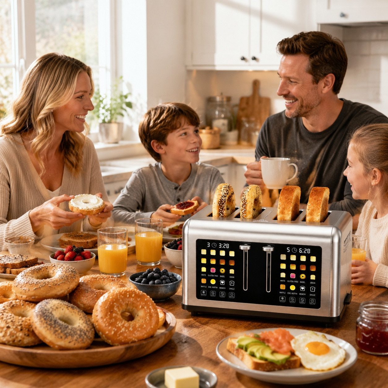Fofile Toaster 2/4 Scheiben mit Abbruch-, Auftau- & Aufwärmfunktion, 4 kurze Schlitze, für 4 Scheiben, 1760 W, LED Anzeige, Berührungskontrolle, 8 Bräunungsstufen, 6 Brotsorten