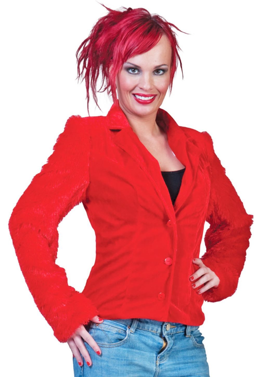 Funny Fashion Kostüm Hippie Jacke Grace in Plüsch-Optik für Damen - Rot
