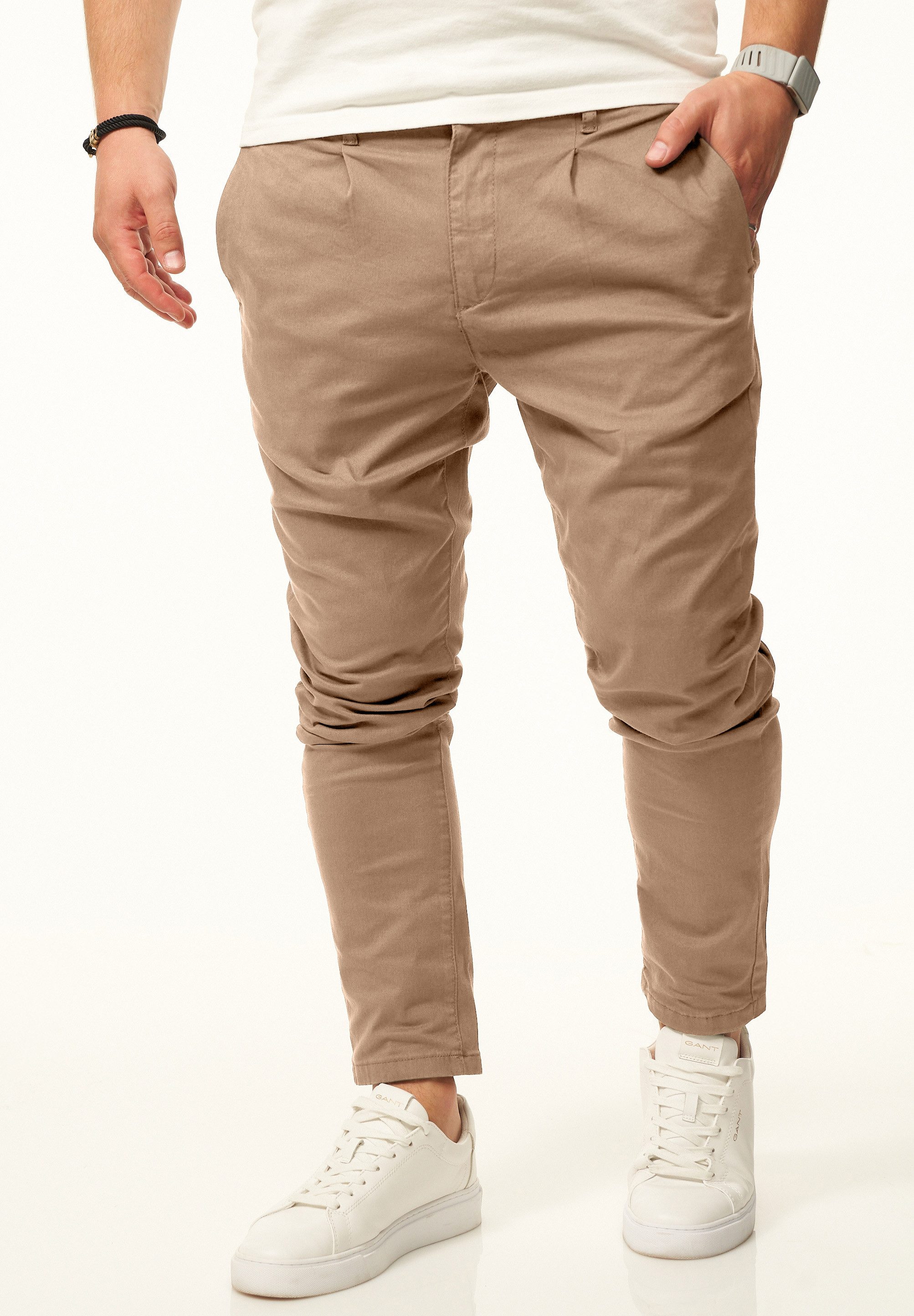 DAILY COTTON Chinohose im CROPPED Slim-Fit Stil als Stoffhose Freizeithose mit Gummibund, Tunnelzug & Gürtelschlaufen