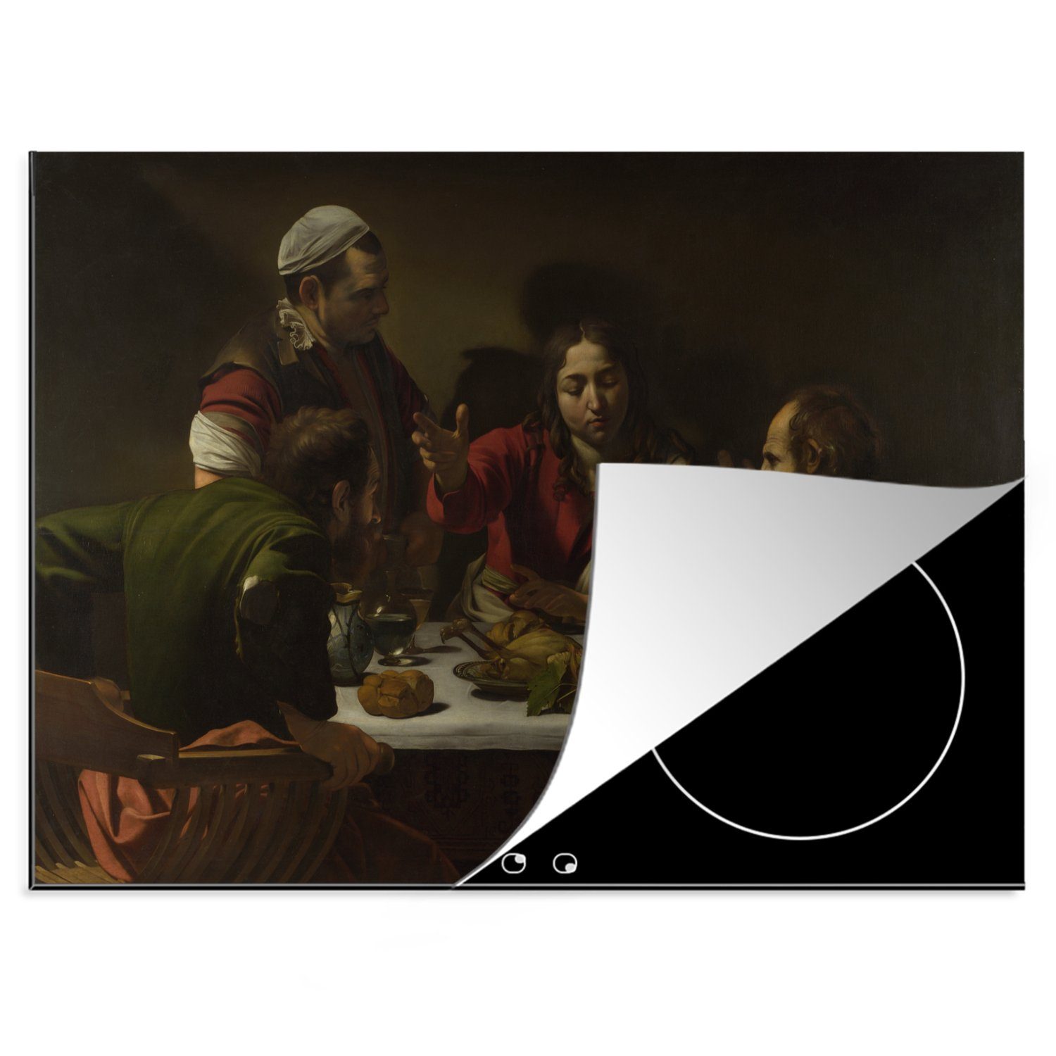 Ceranfeldabdeckung in Vinyl, Caravaggio, Abendmahl (1 70x52 cm, nutzbar, Arbeitsfläche von Gemälde MuchoWow Herdblende-/Abdeckplatte - Mobile tlg), Emmaus