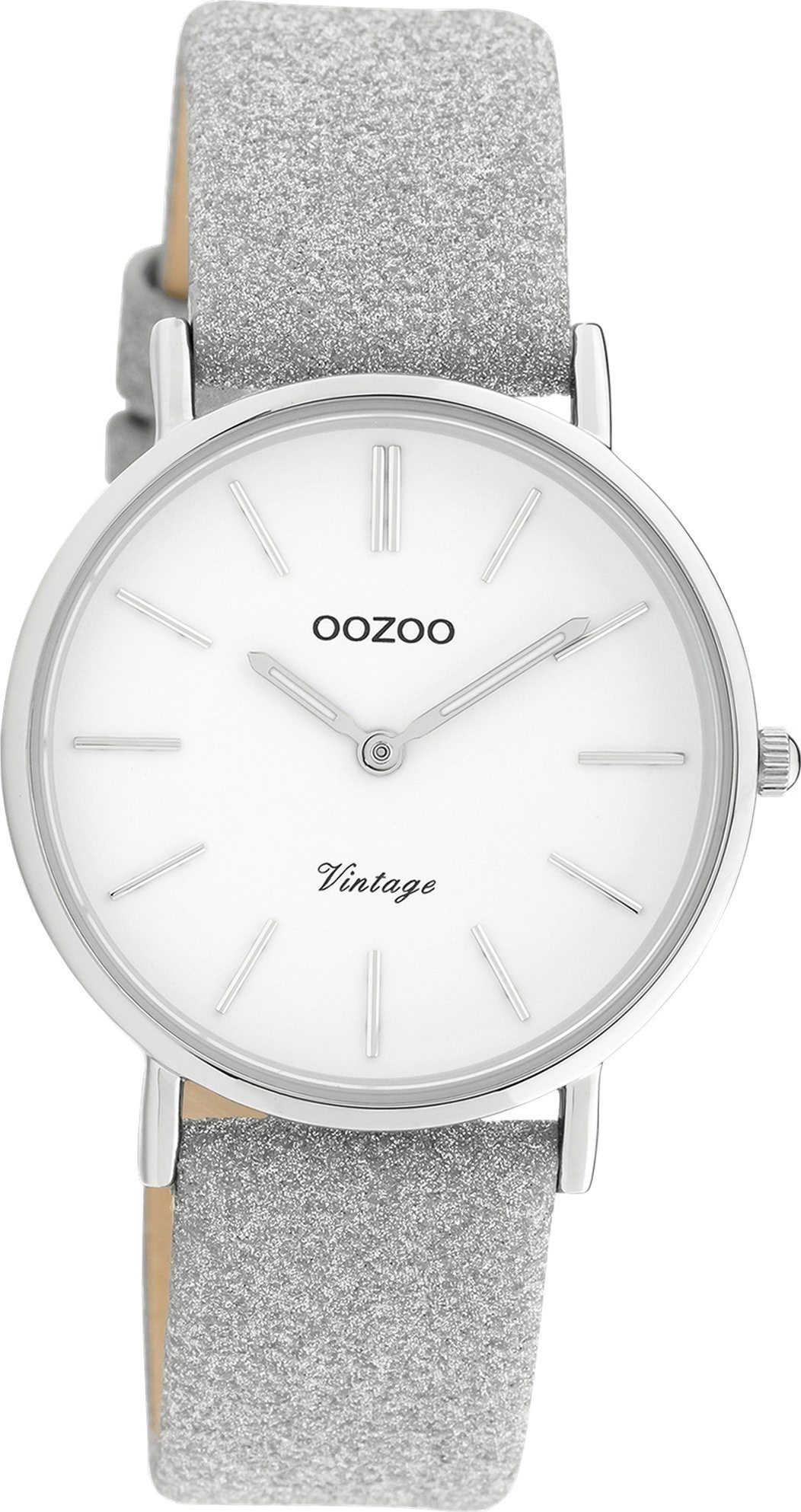 OOZOO Quarzuhr 32mm) (ca. rund, Damenuhr Analog, Lederarmband, Armbanduhr silber Damen Oozoo Elegant-Style mittel