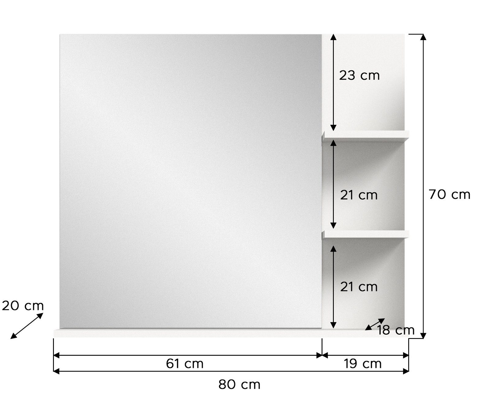 70 weiß x xonox.home mit Wandspiegel Laredo (Badspiegel 80 in cm) Regal,