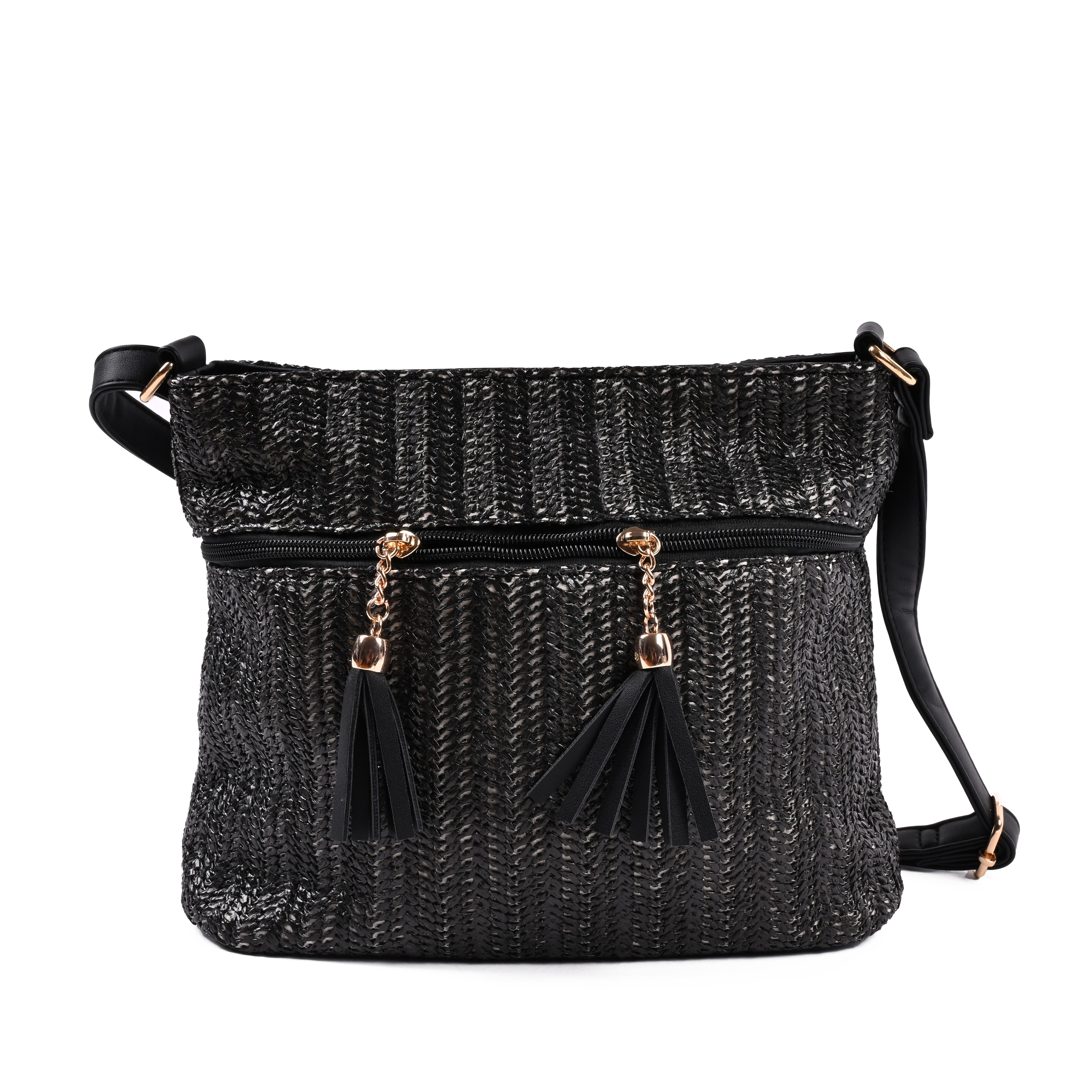 Goodman Design Schultertasche Geflochtene Umhängetasche mit Tasseln, Hochwertiges Kunstleder in geflochtener Struktur