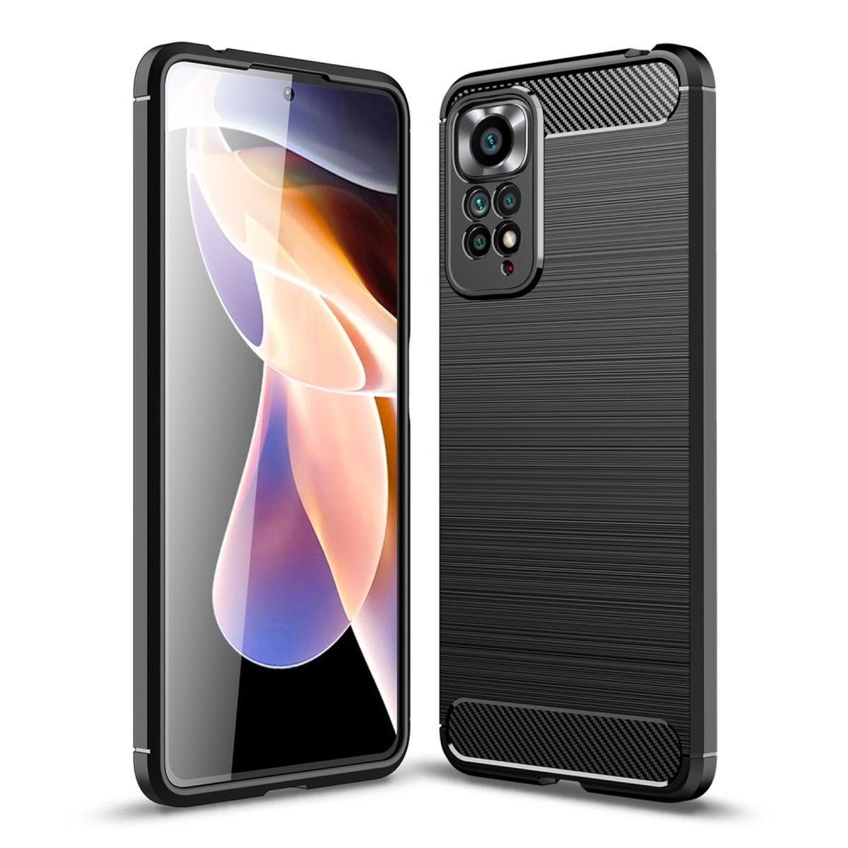 MSM Handyhülle Hülle für Xiaomi Redmi Note 11 Pro 5G Silikon Schwarz Carbon Optik