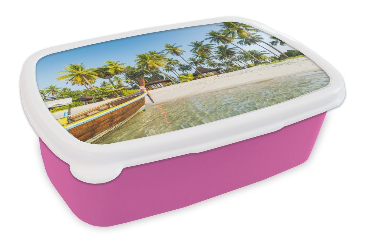 MuchoWow Lunchbox Strand - Kajak - Sommer, Kunststoff, (2-tlg), Brotbox für Erwachsene, Brotdose Kinder, Snackbox, Mädchen, Kunststoff rosa