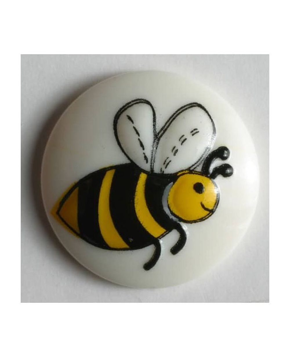 H-Erzmade Kreativset Kinderknopf Knopf mit Öse Biene 18mm weiß 1 S