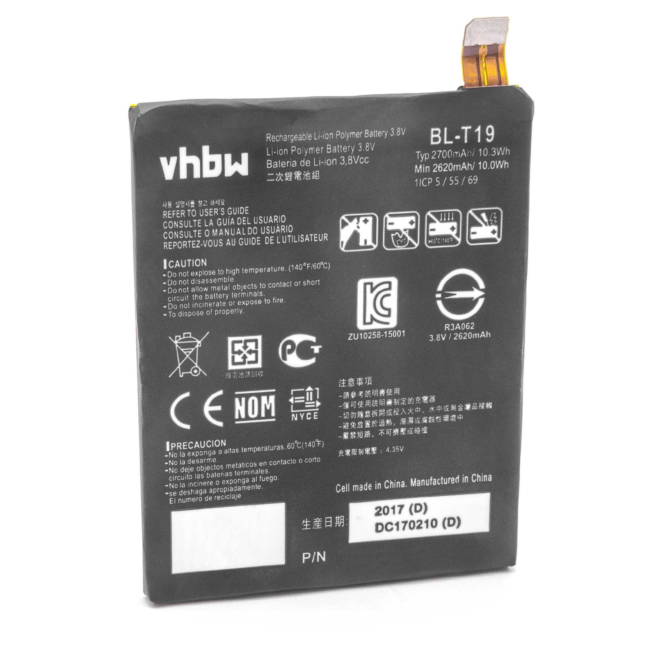 vhbw kompatibel mit V) 5X LG Nexus Li-Polymer LTE, Smartphone-Akku 2600 mAh 5X (3,8